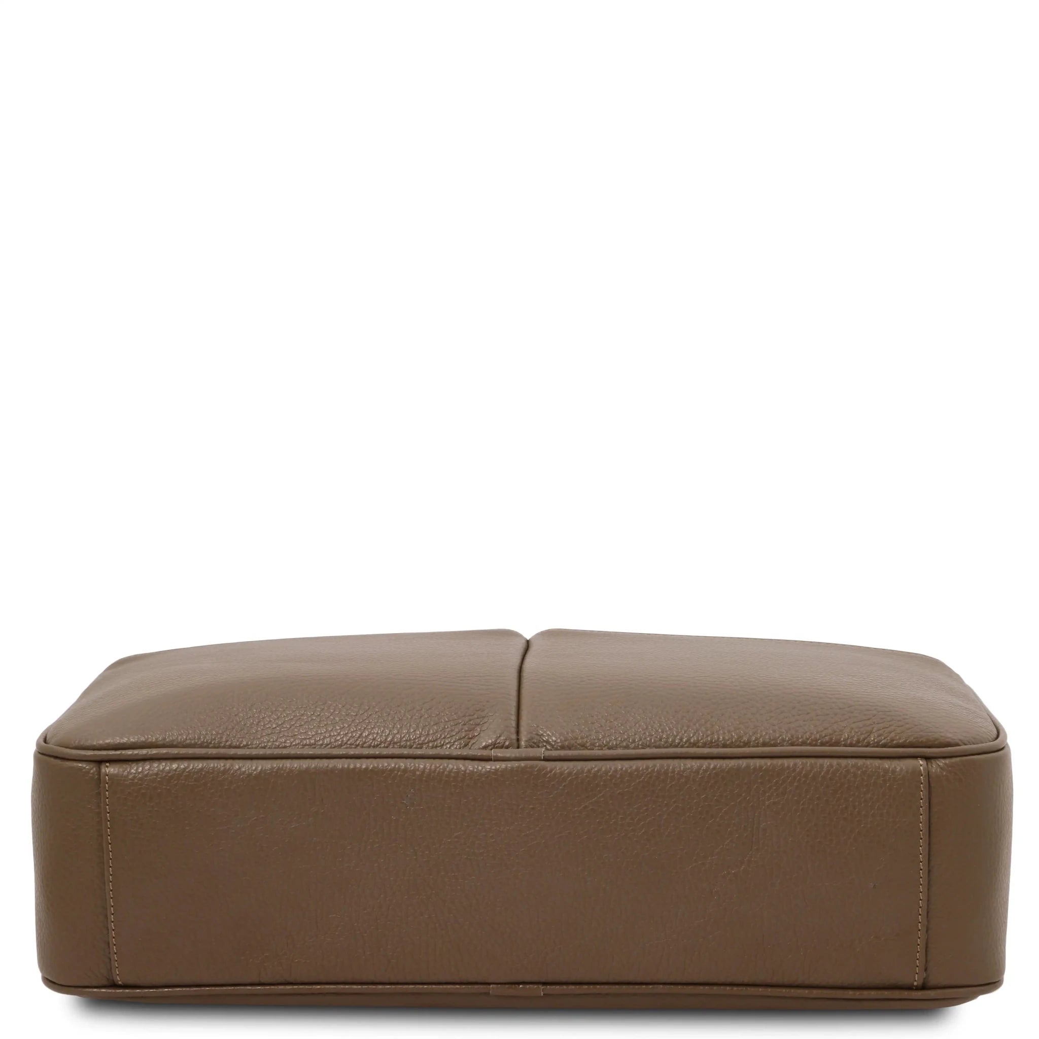 Bottom view Treviso Italian Pebbled Leather Laptop Briefcase in dark taupe