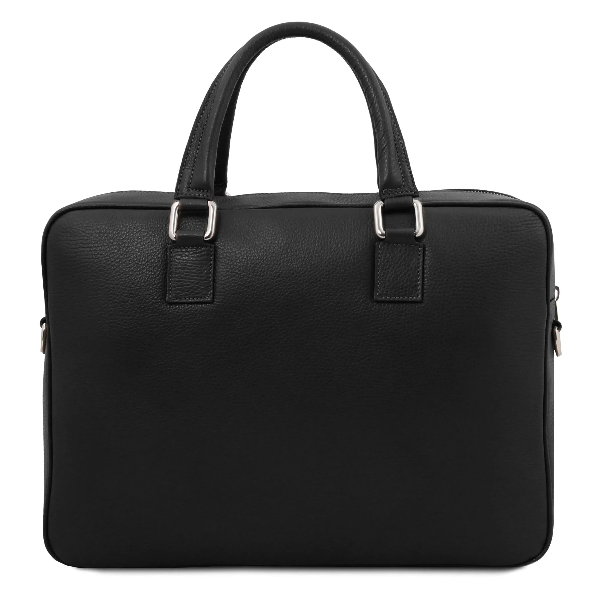 Back view Treviso Italian Pebbled Leather Laptop Briefcase in black