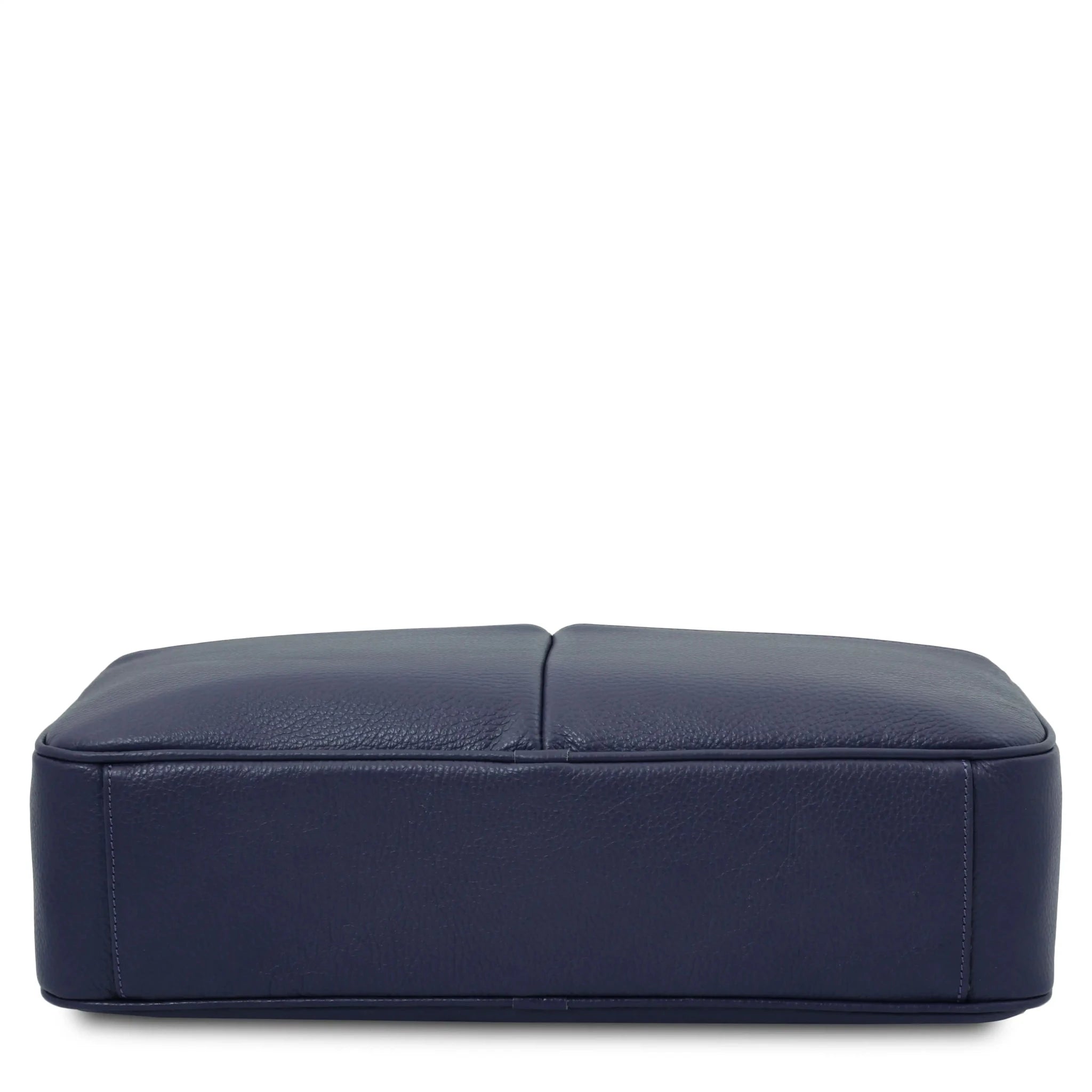 Bottom view Treviso Italian Pebbled Leather Laptop Briefcase in dark blue