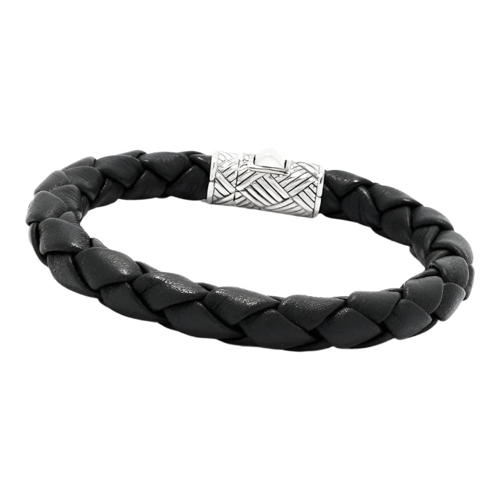 Ubin Balinese Btaided Leather Bracelet on a white background showing the back of the silver locking clasp - L'Atelier Global