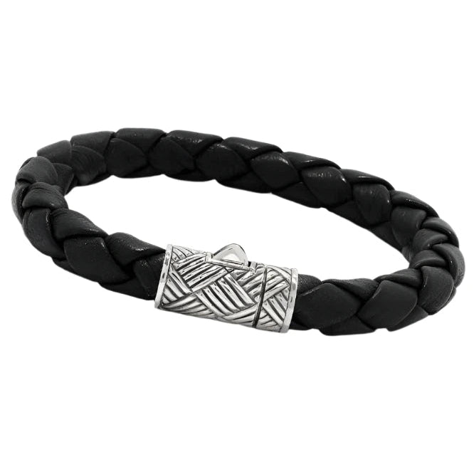 Ubin Balinese Btaided Leather Bracelet on a white background showing the front of the silver locking clasp - L'Atelier Global