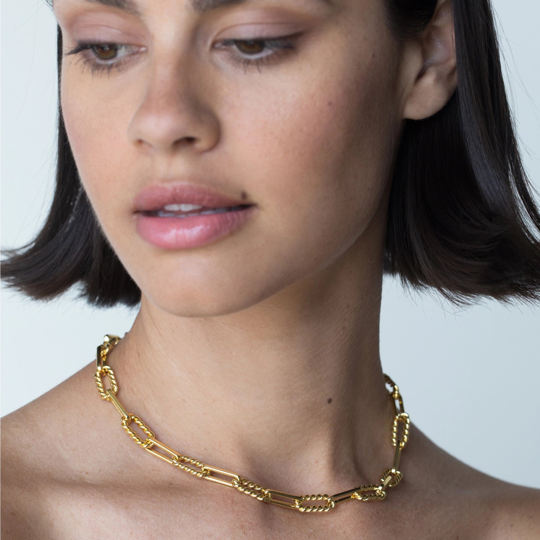 Vintage Glam Gold Vermeil Necklace on a model worm as a choker