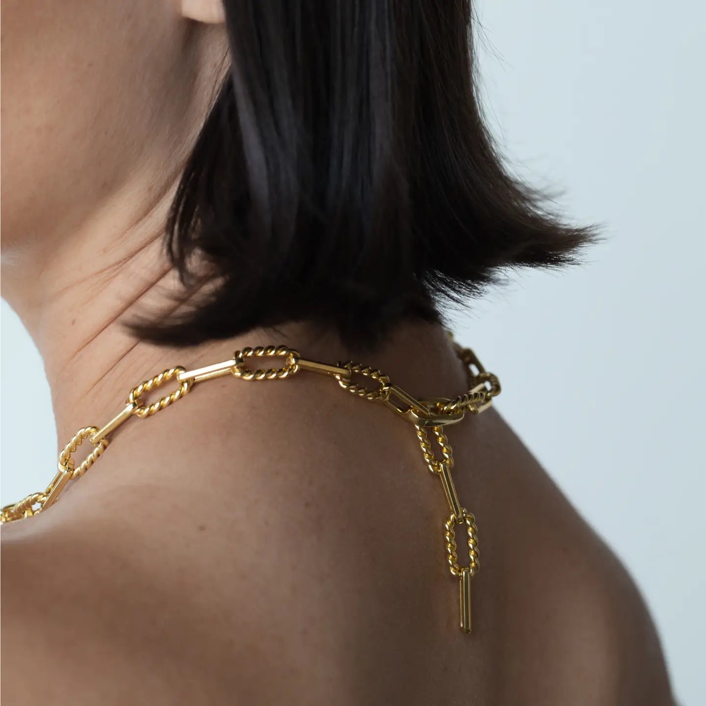 Vintage Glam Gold Vermeil Necklace on a model showing back of necklace