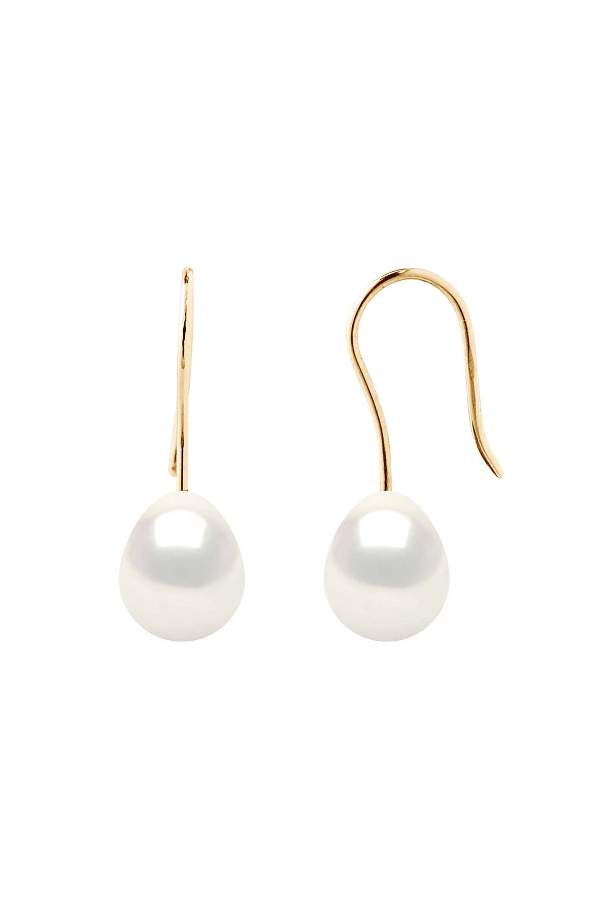 Yellow Gold Freshwater Pearl Pendant Earrings o a white background