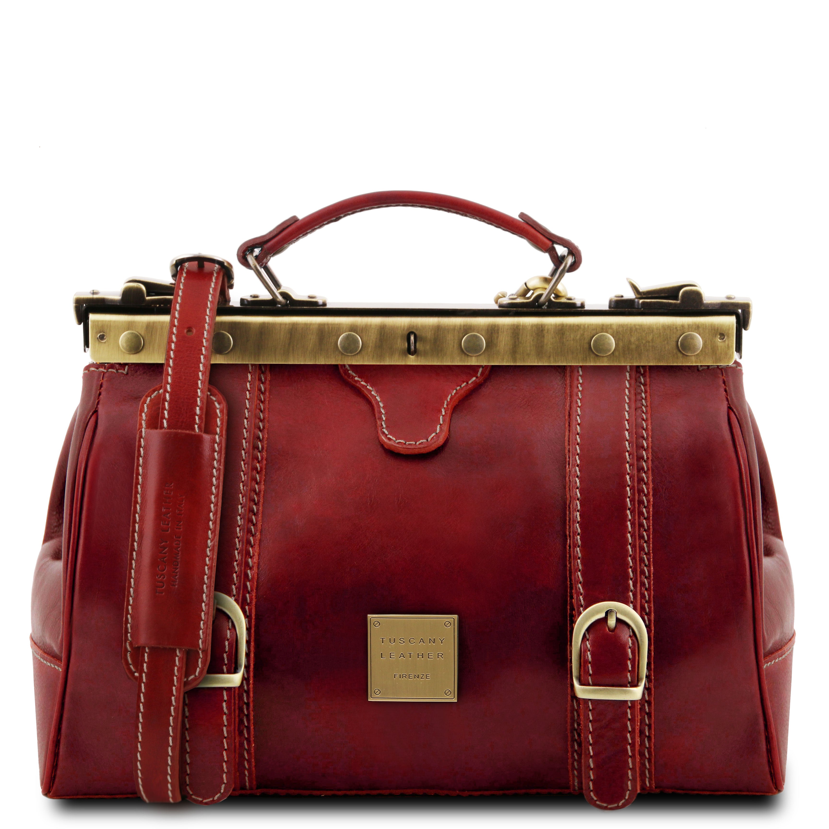 Monalisa Doctor Gladstone Italian Leather Bag in Red, Front View on a white background - L'Atelier Global