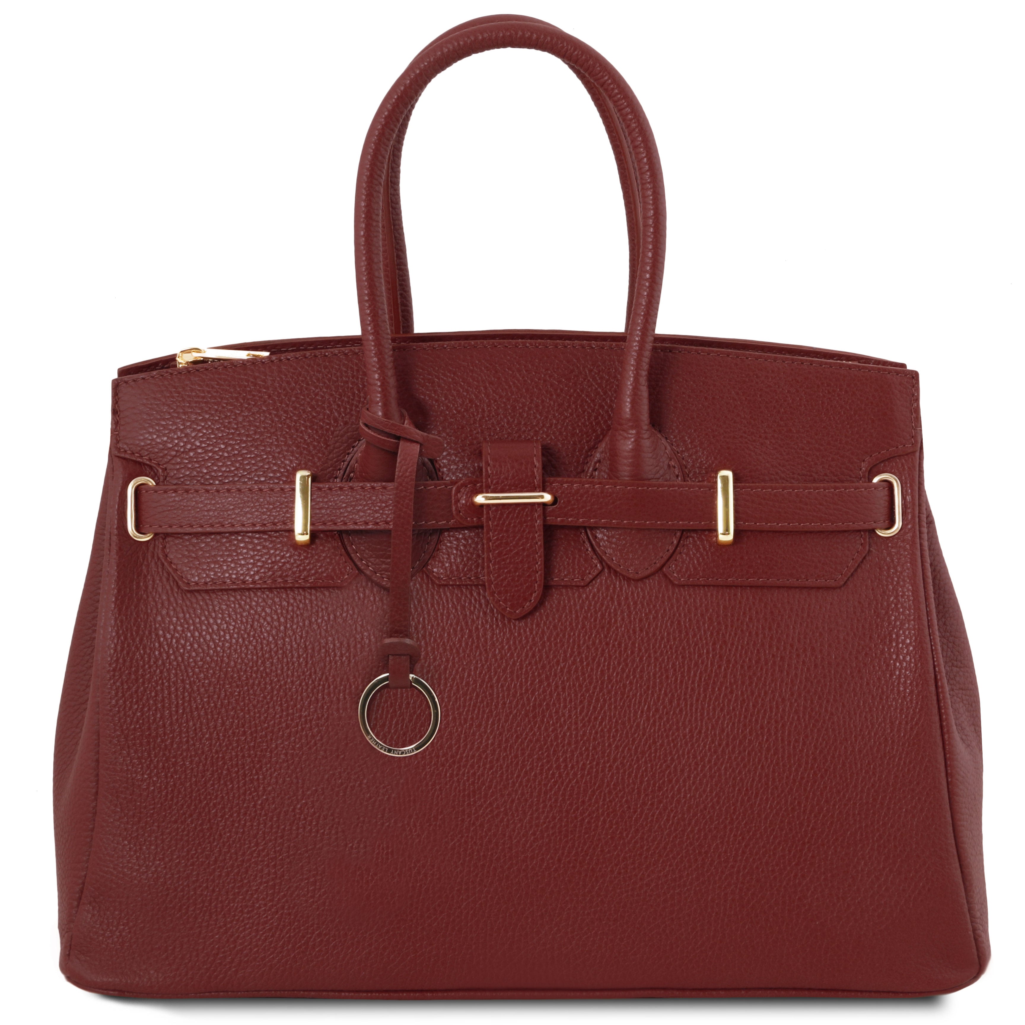 TL Italian Leather Handbag with Golden Hardware in red, front view, on white background - L'Atelier Global