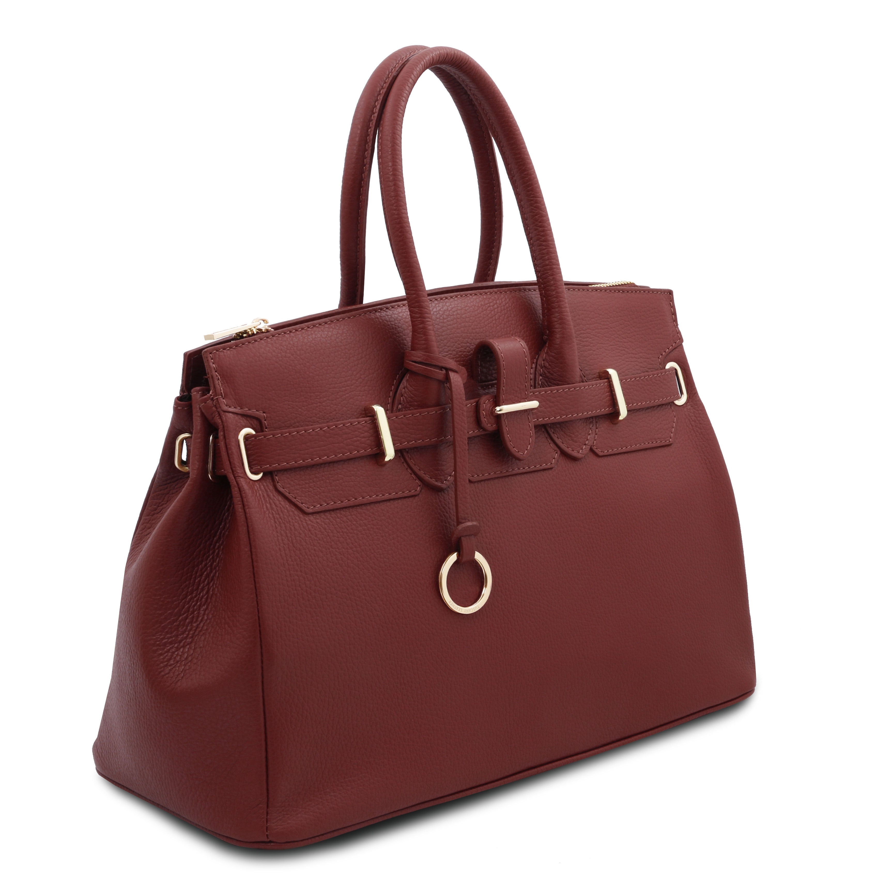 TL Italian Leather Handbag with Golden Hardware in red, front view, on white background - L'Atelier Global