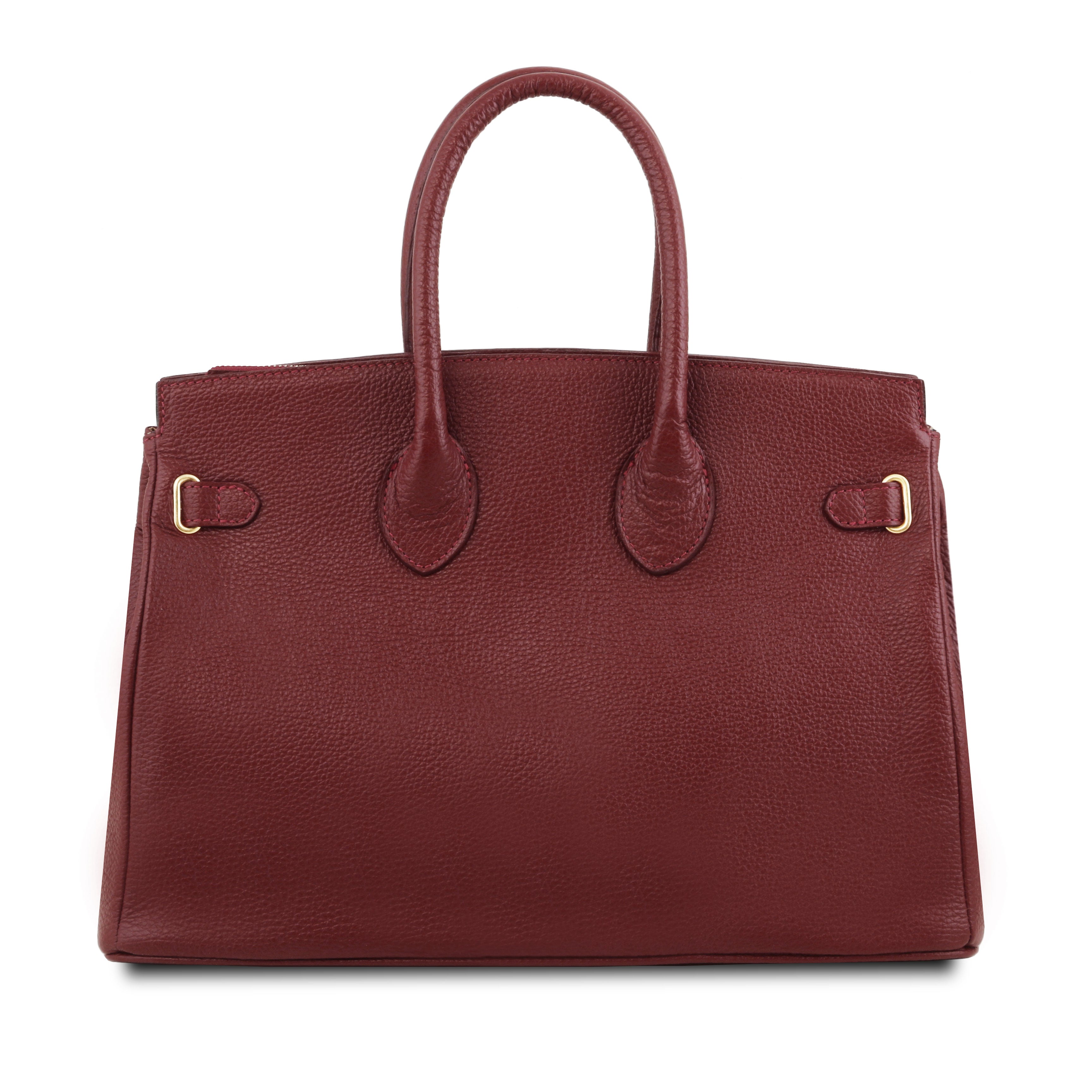 TL Italian Leather Handbag with Golden Hardware in red, back view, on white background - L'Atelier Global