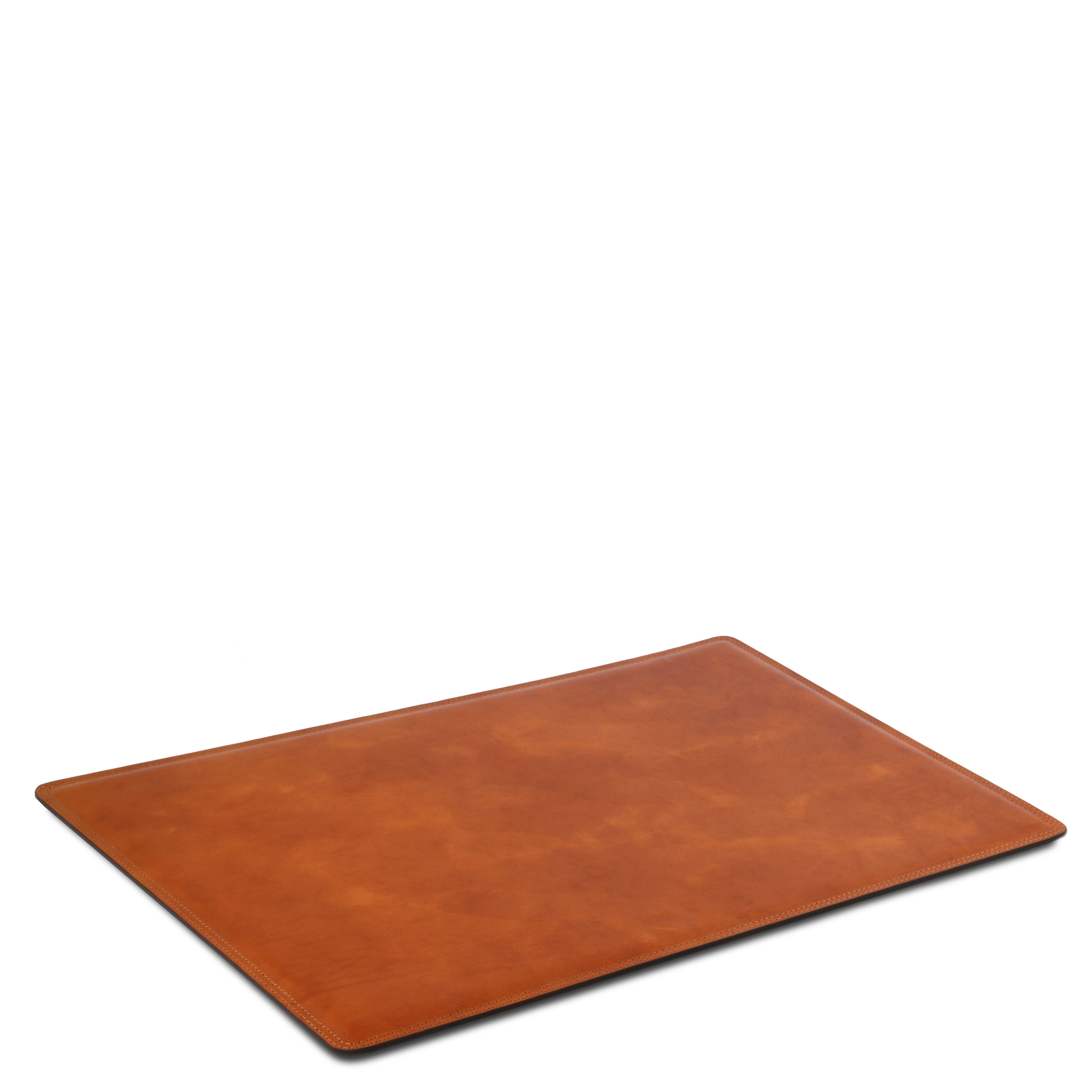 Leather Desk Pad in Honey laying down on a white background and surface