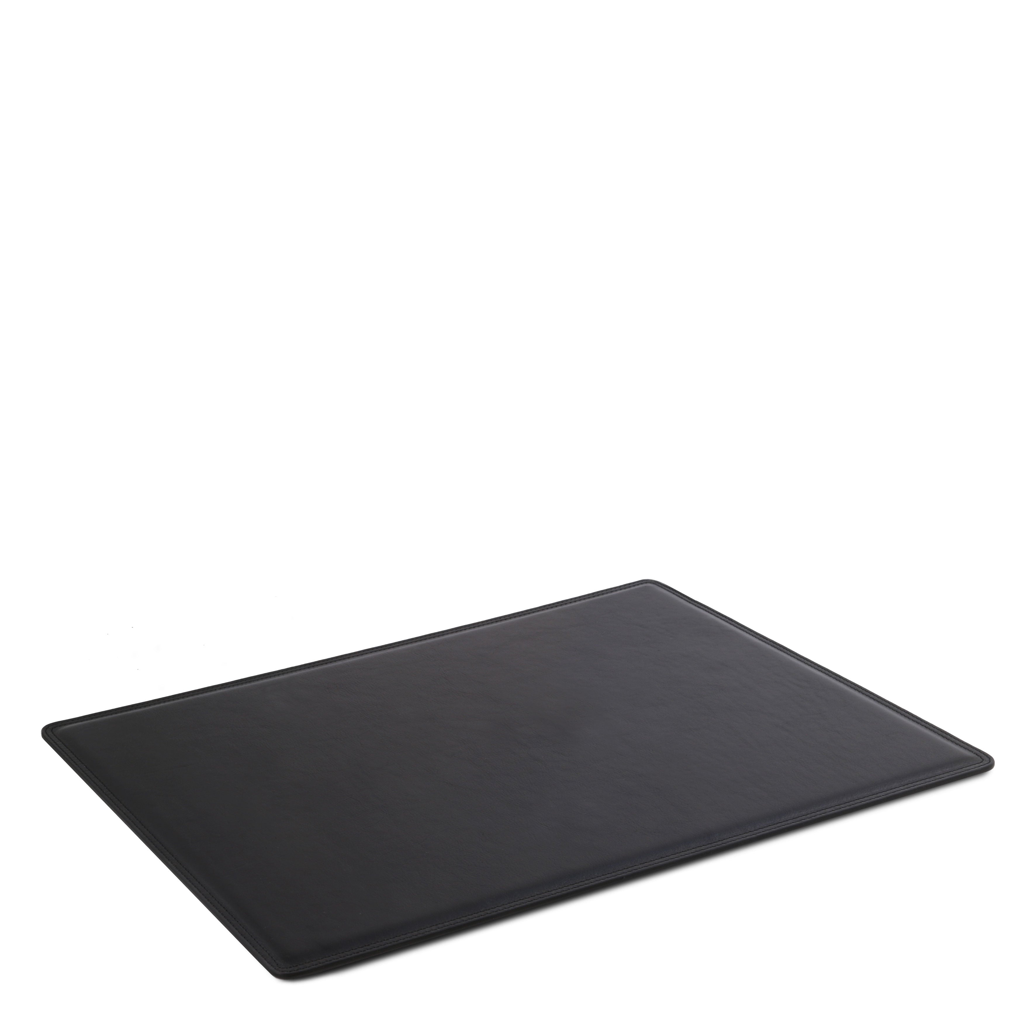 Leather Desk Pad in Black laying down on a white background