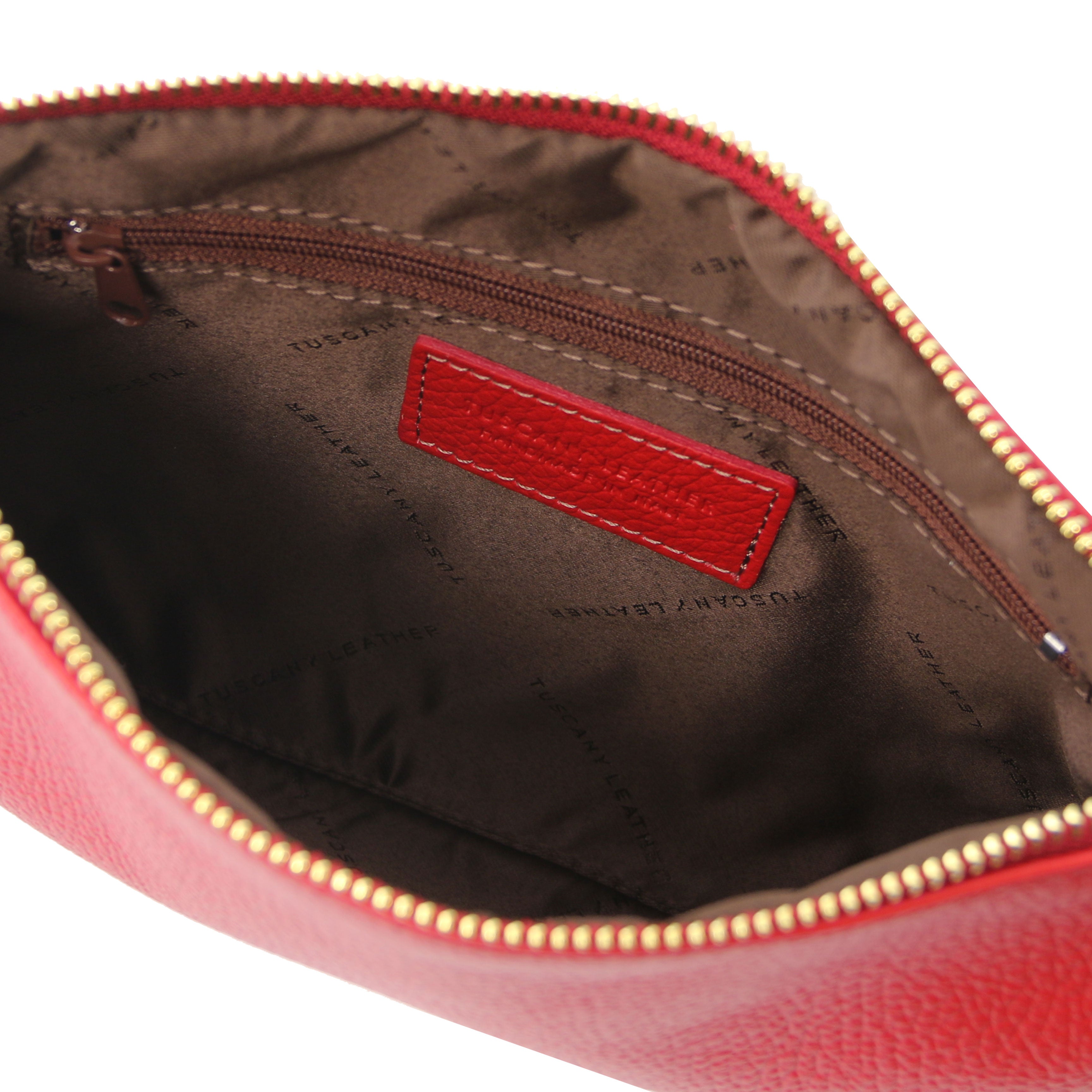 TL Bag Soft Leather Clutch in Lipstick Red Interior View on white background - L'Atelier Global
