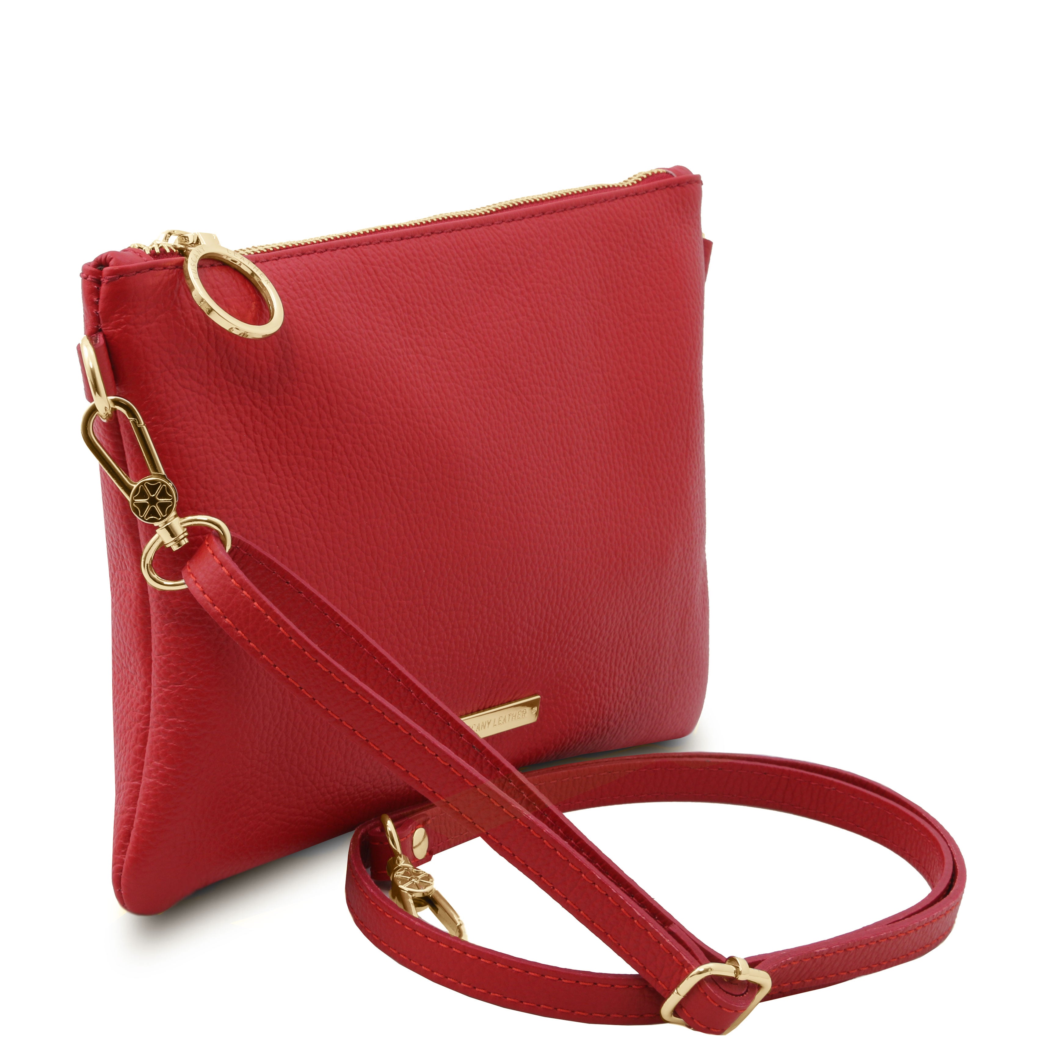 TL Bag Soft Leather Clutch in Lipstick Red on White Background with shoulder strap - L'Atelier Global