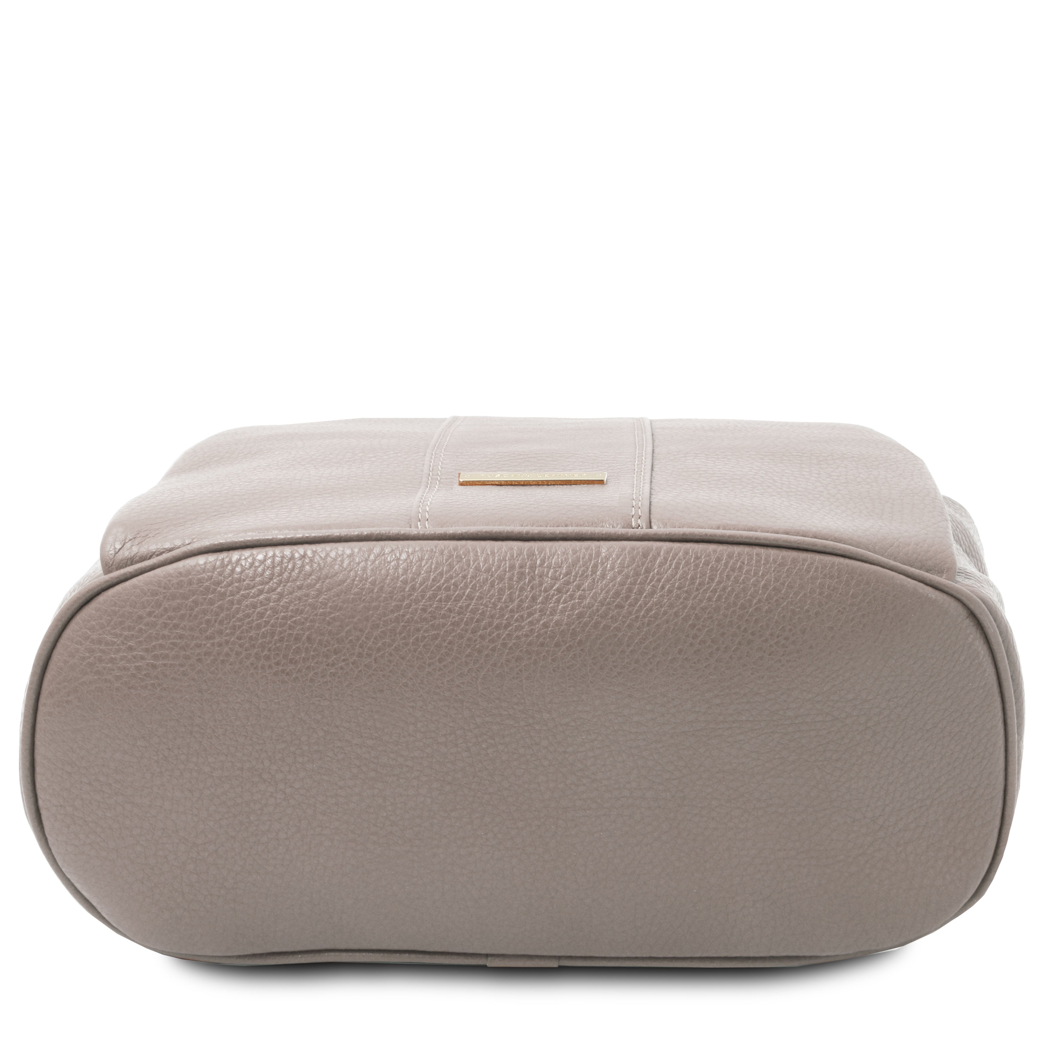 Bottom view of TL Bag Soft Leather Backpack in light gray