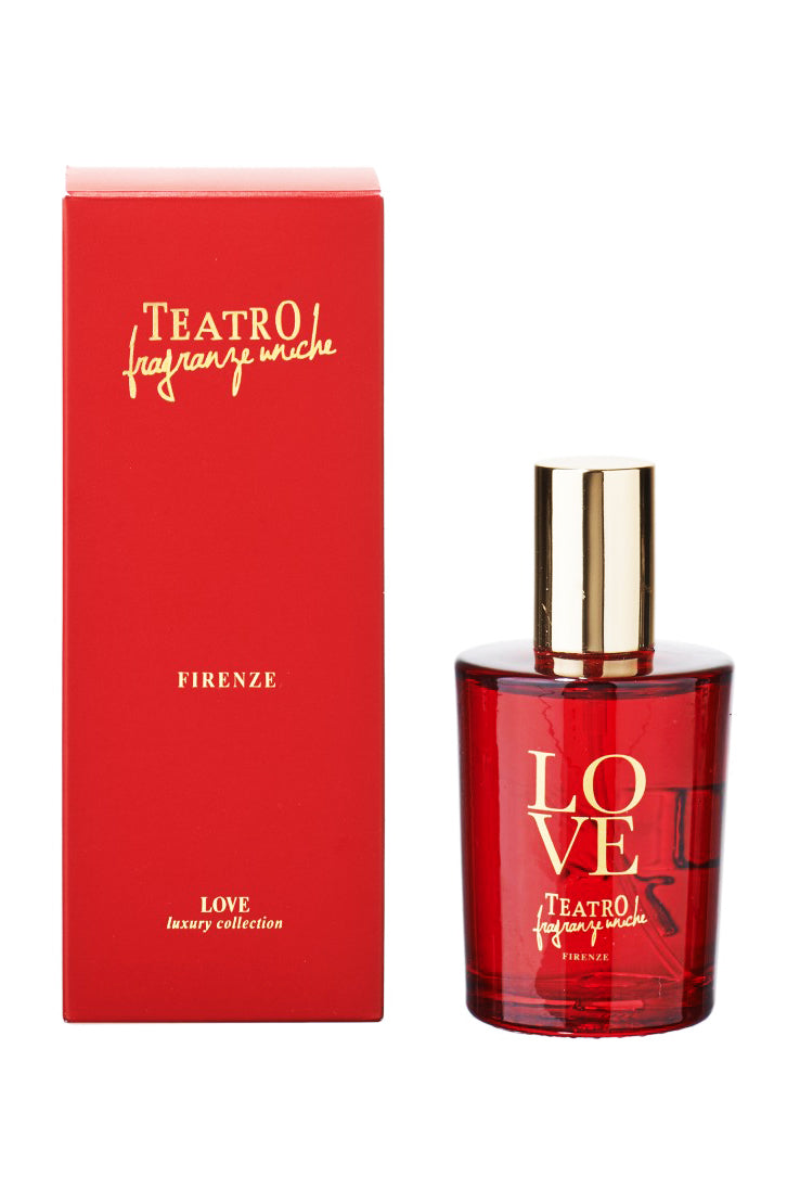 Love Luxury Florentine Room Red Spray Bottle and shipping box on a white background - L'Atelier Global