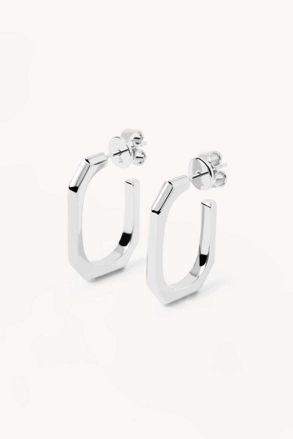Signature Rectangle Link Silver Earrings on a white background- L'Atelier Global