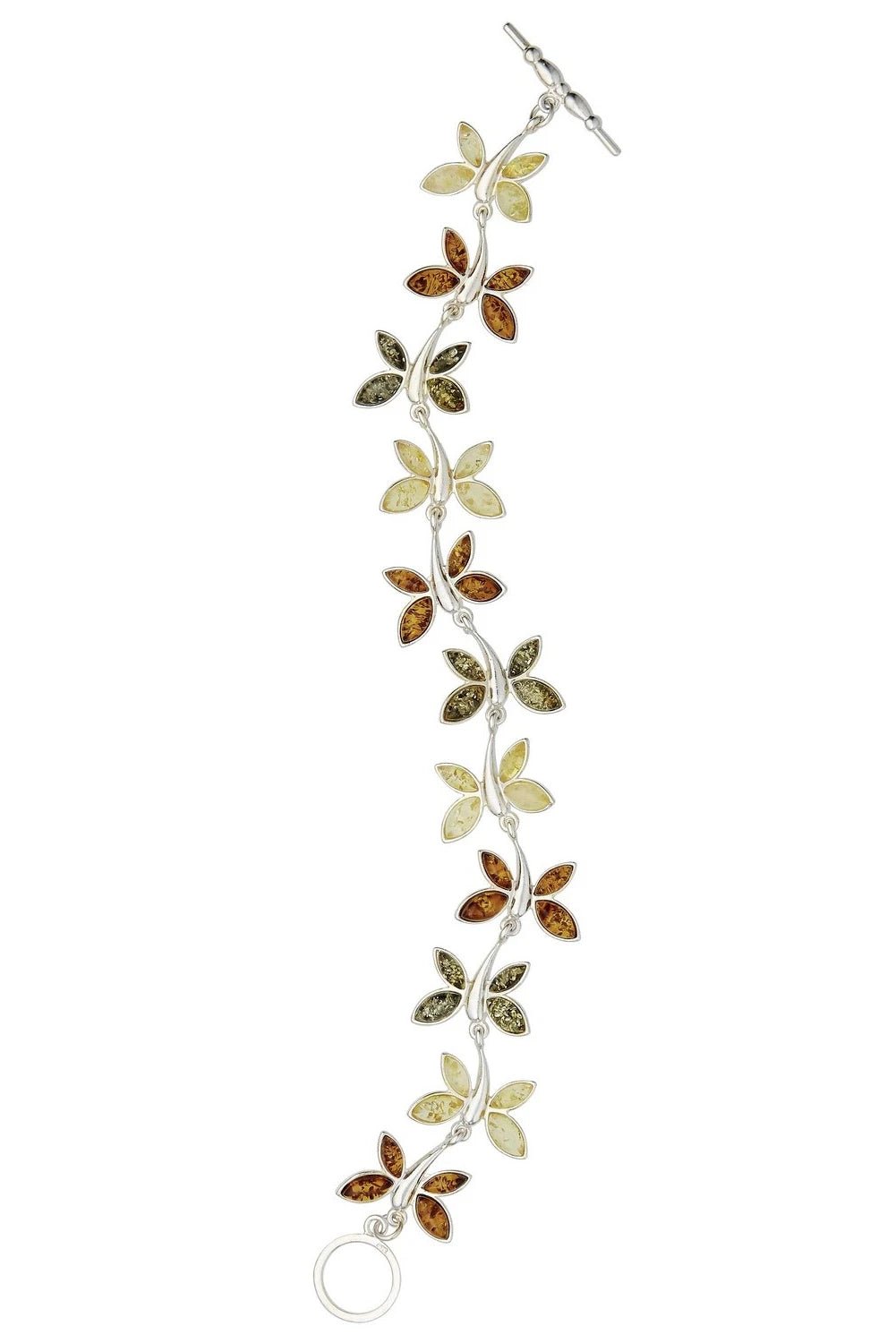 Amber Dancing Butterflies Link Bracelet -fully extended showing toggle and circle link closure on opposite ends - L'Atelier Global