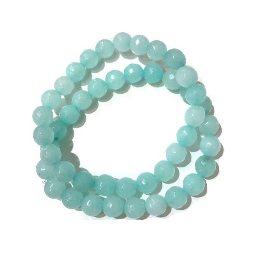 Aquamarine Natural Gemstone Stretch Bracelet Set on a white background - L'Atelier Global