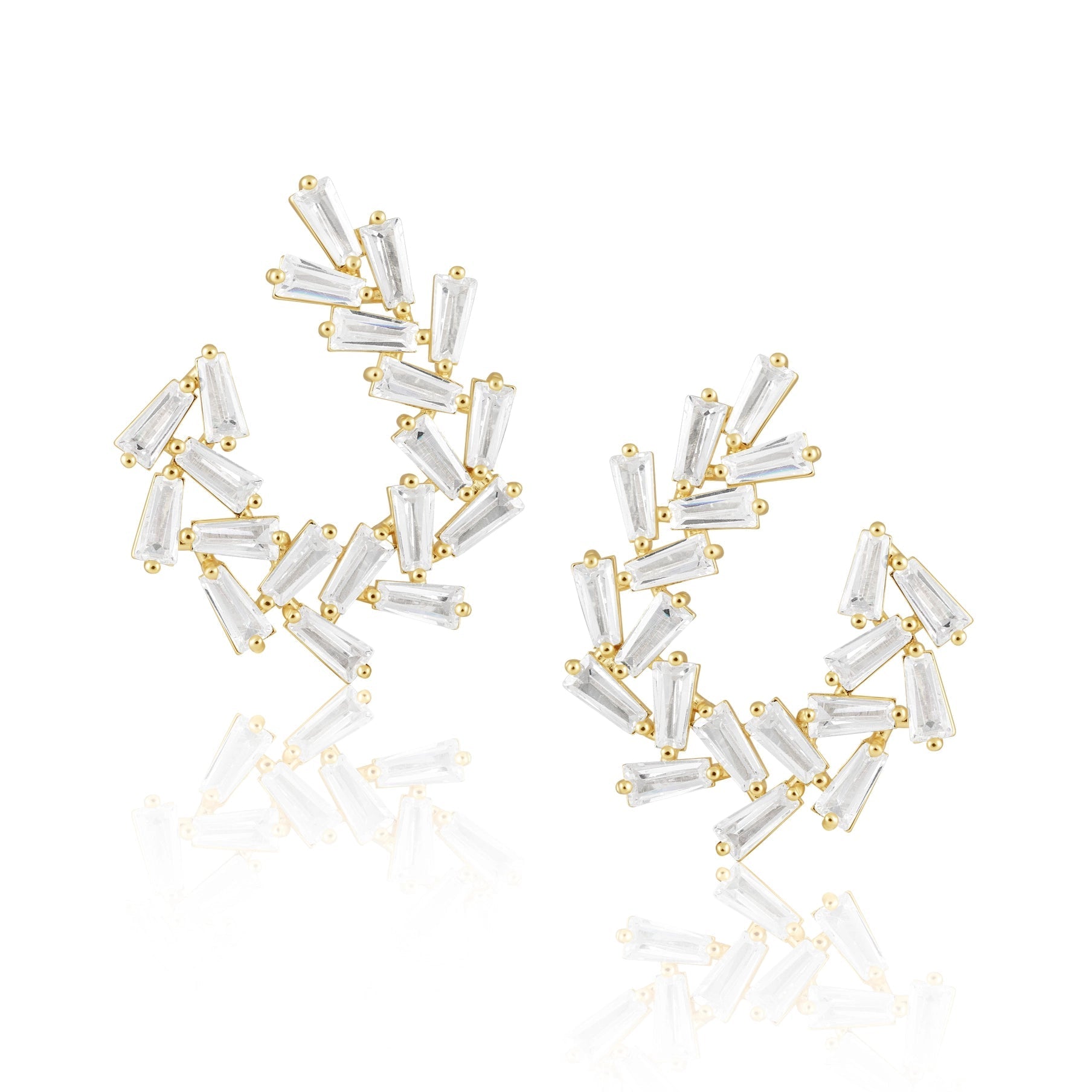 Arianna Brazilian Sculpted Baguette Earrings in gold on a white background