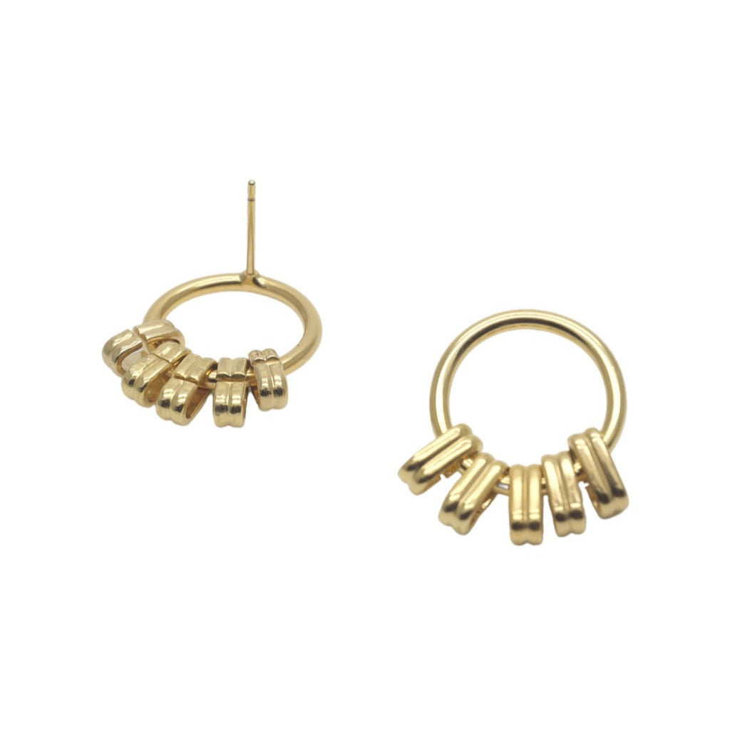 Ariège Gold Stud Earrings on a white background showing front and back