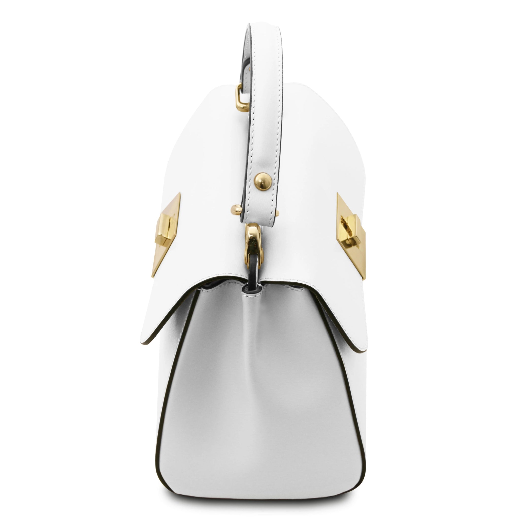 Armonia Italian Leather Handbag in White Top Handle View