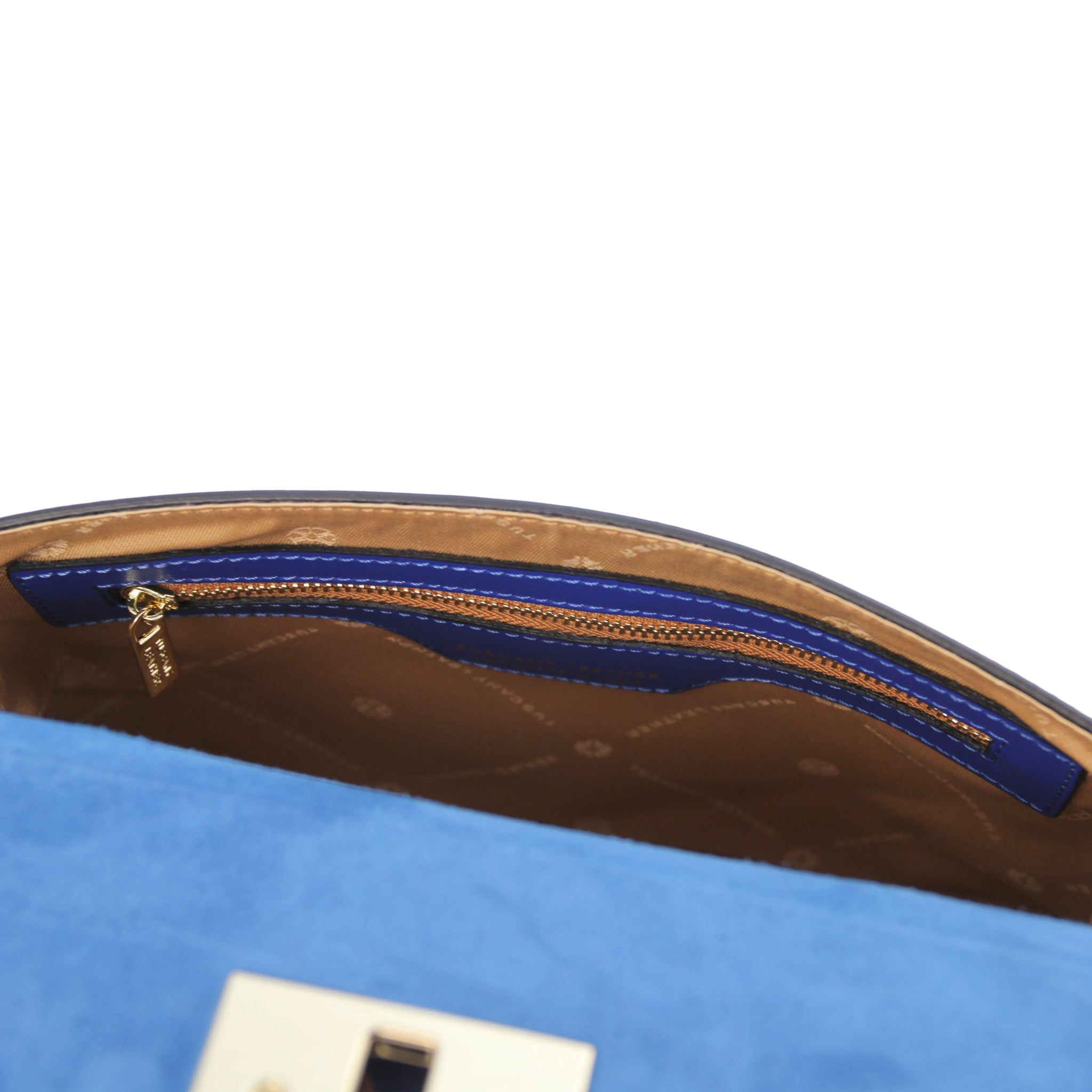 Armonia Italian Leather Handbag in Blue - Beige polyester Interior zip pocket View