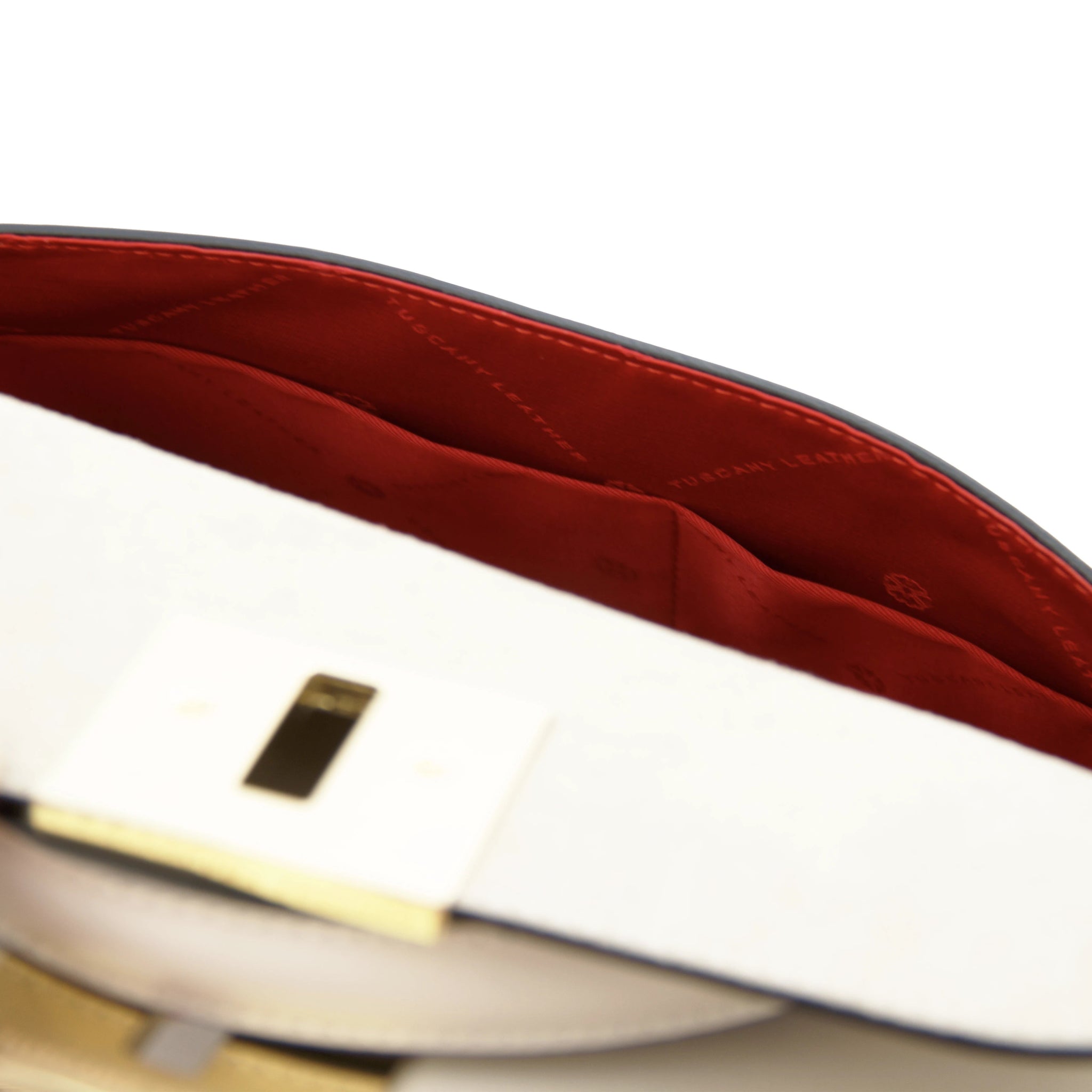 Armonia Italian Leather Handbag in Beige - Red polyester Interior Open Pocket View