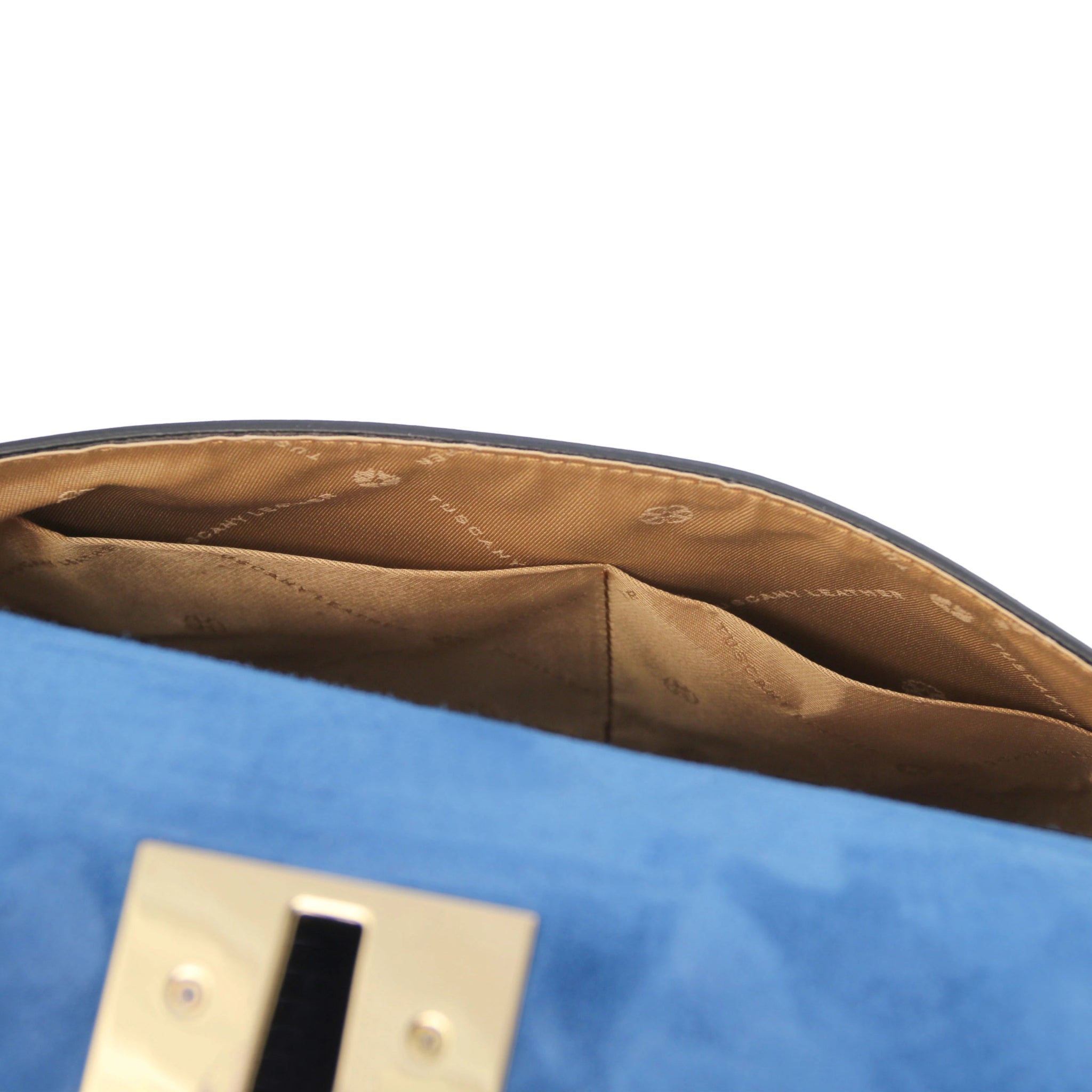 Armonia Italian Leather Handbag in Vibrant Blue - beige polyester Interior Open Pocket View