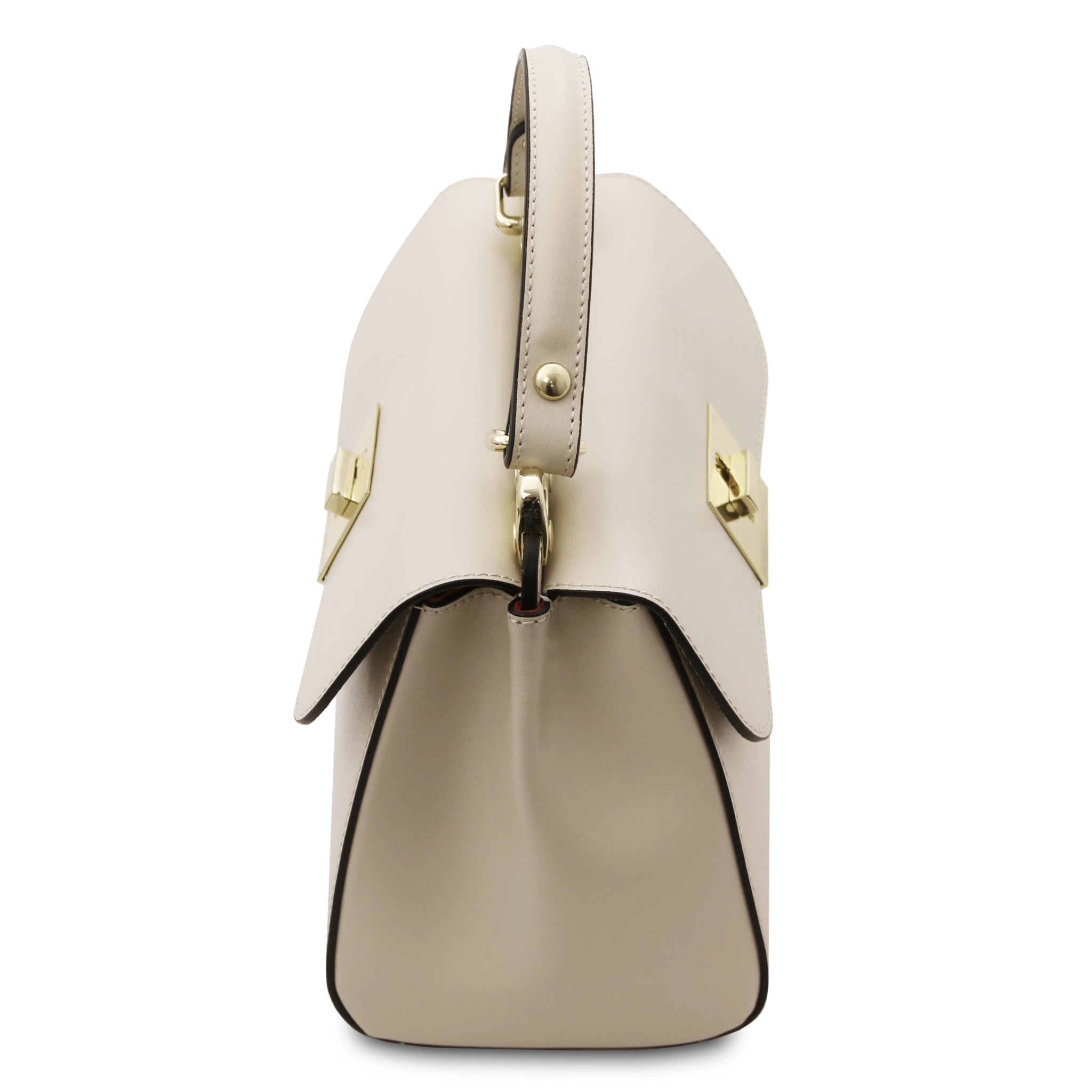 Armonia Italian Leather Handbag in Beige Top Handle View