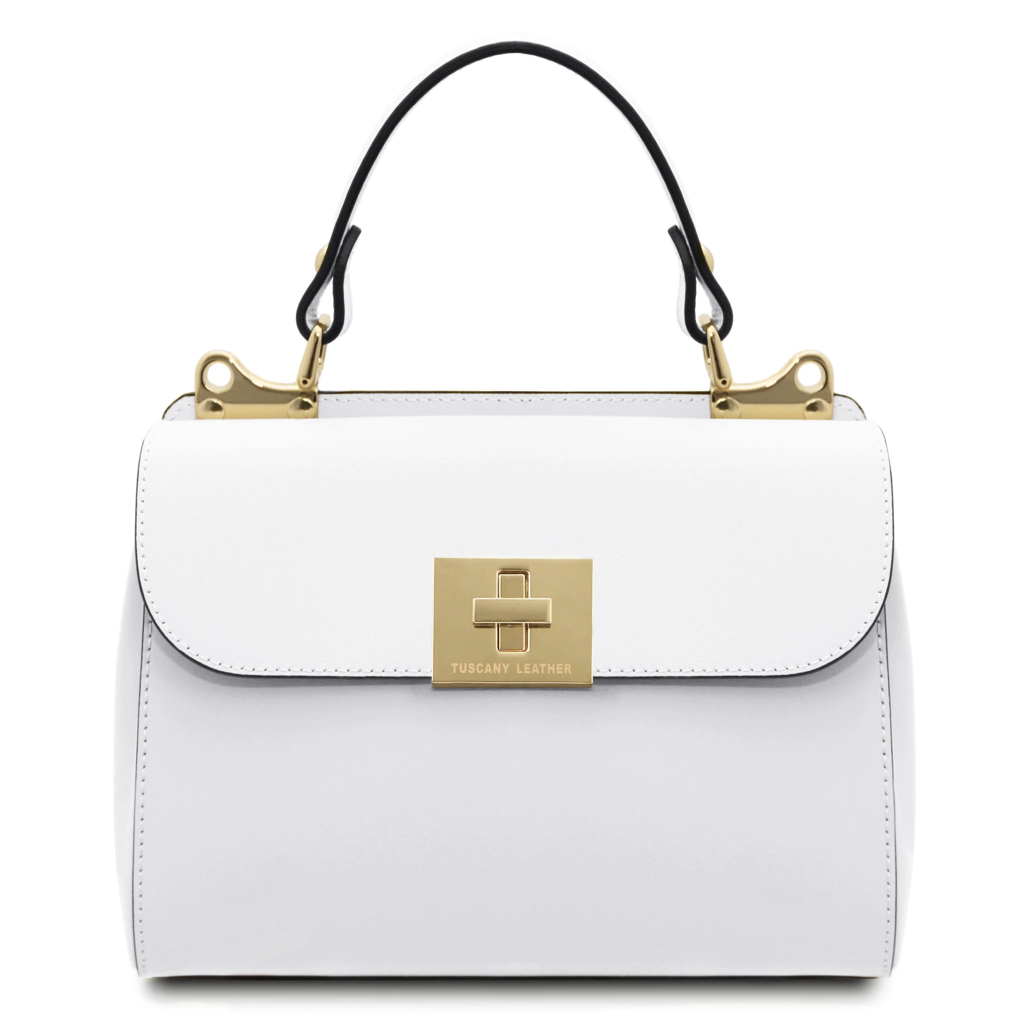 Armonia Leather Handbag in white front view on a white background
