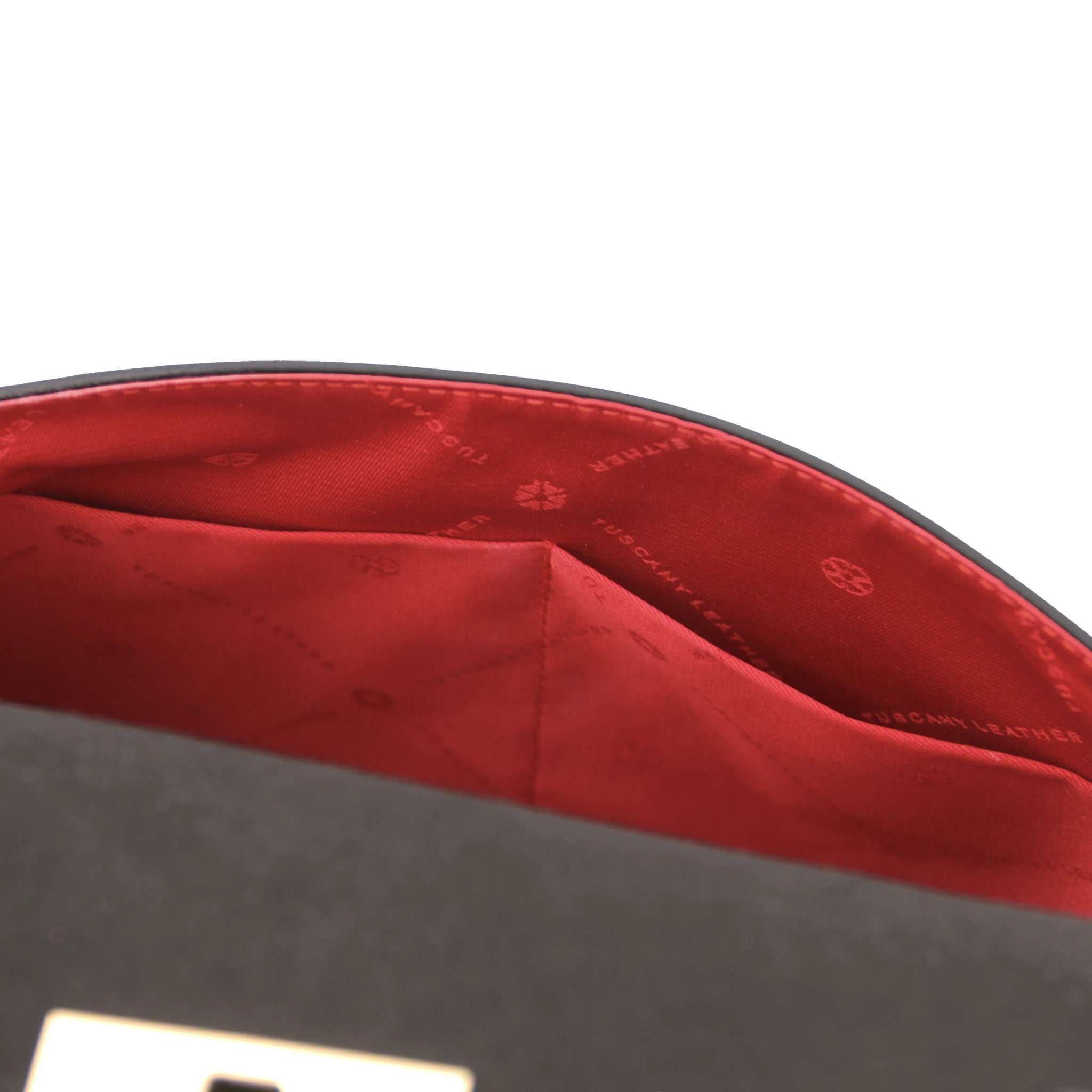 Armonia Italian Leather Handbag in Black - Red polyester Interior Open Pocket View