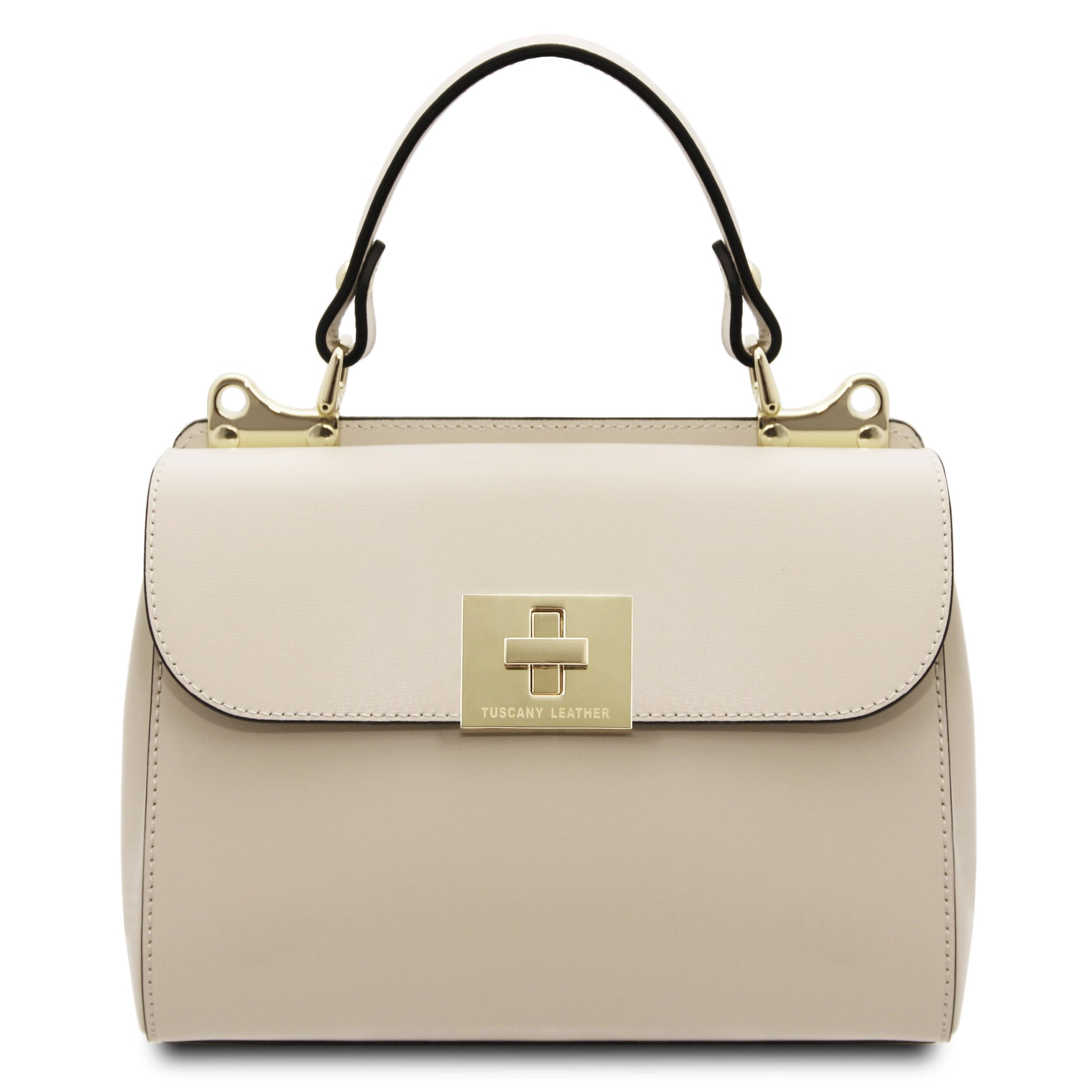 Armonia Leather Handbag in beige front view- L'Atelier Global
