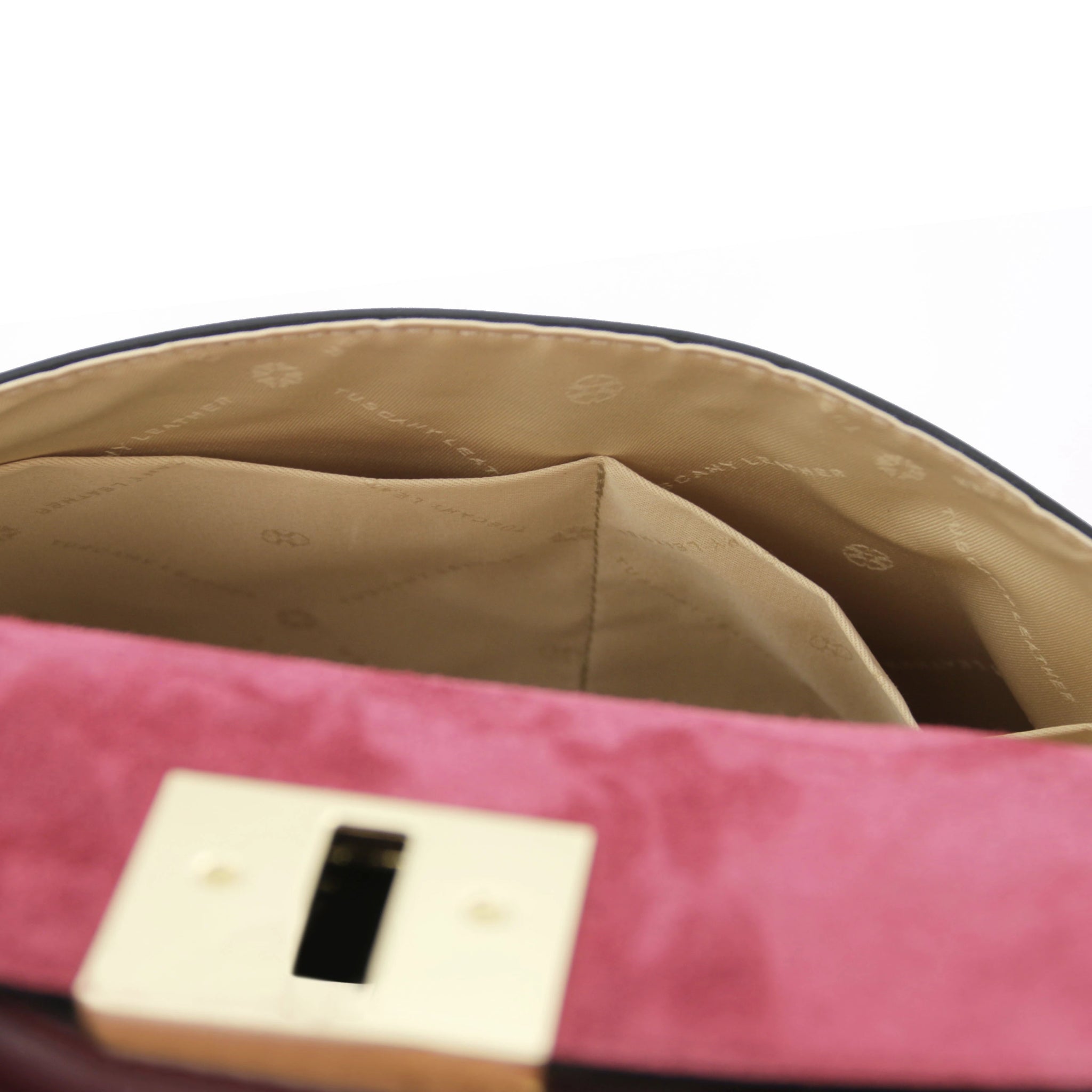 Armonia Italian Leather Handbag in Bordeaux - polyester Interior Open Pocket View