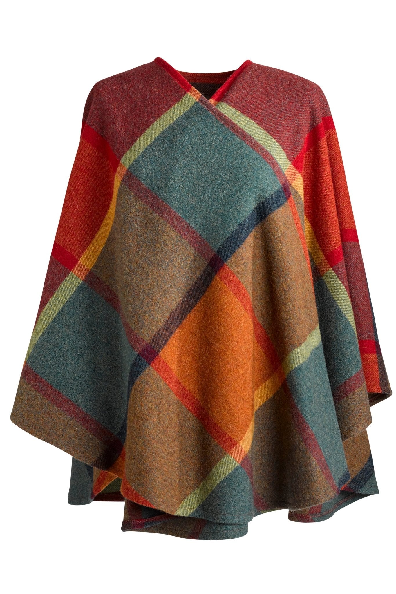 The front of the Autumn Splendor Lambswool Ruana Wrap fully wrapped and on a white background - L'Atelier Global