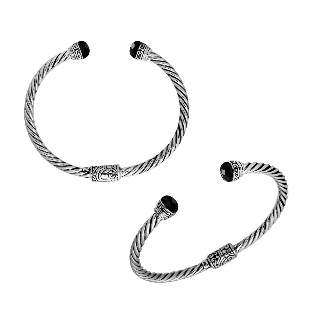 Balinese Silver Hinged Bracelet in Black Onyx -two bracelets showing different views of the bracelet