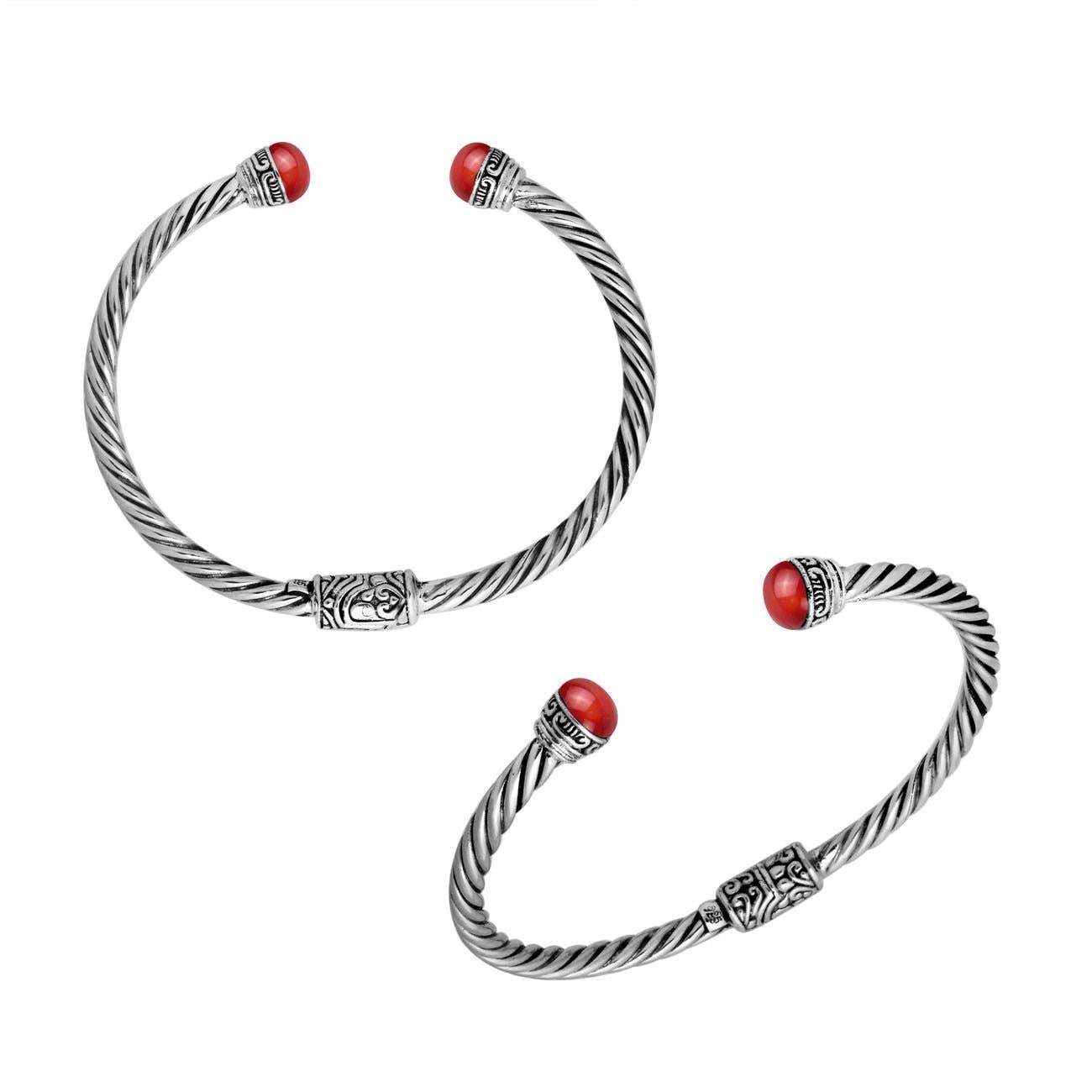 Balinese Silver Hinged Bracelet in Coral showing two bracelets