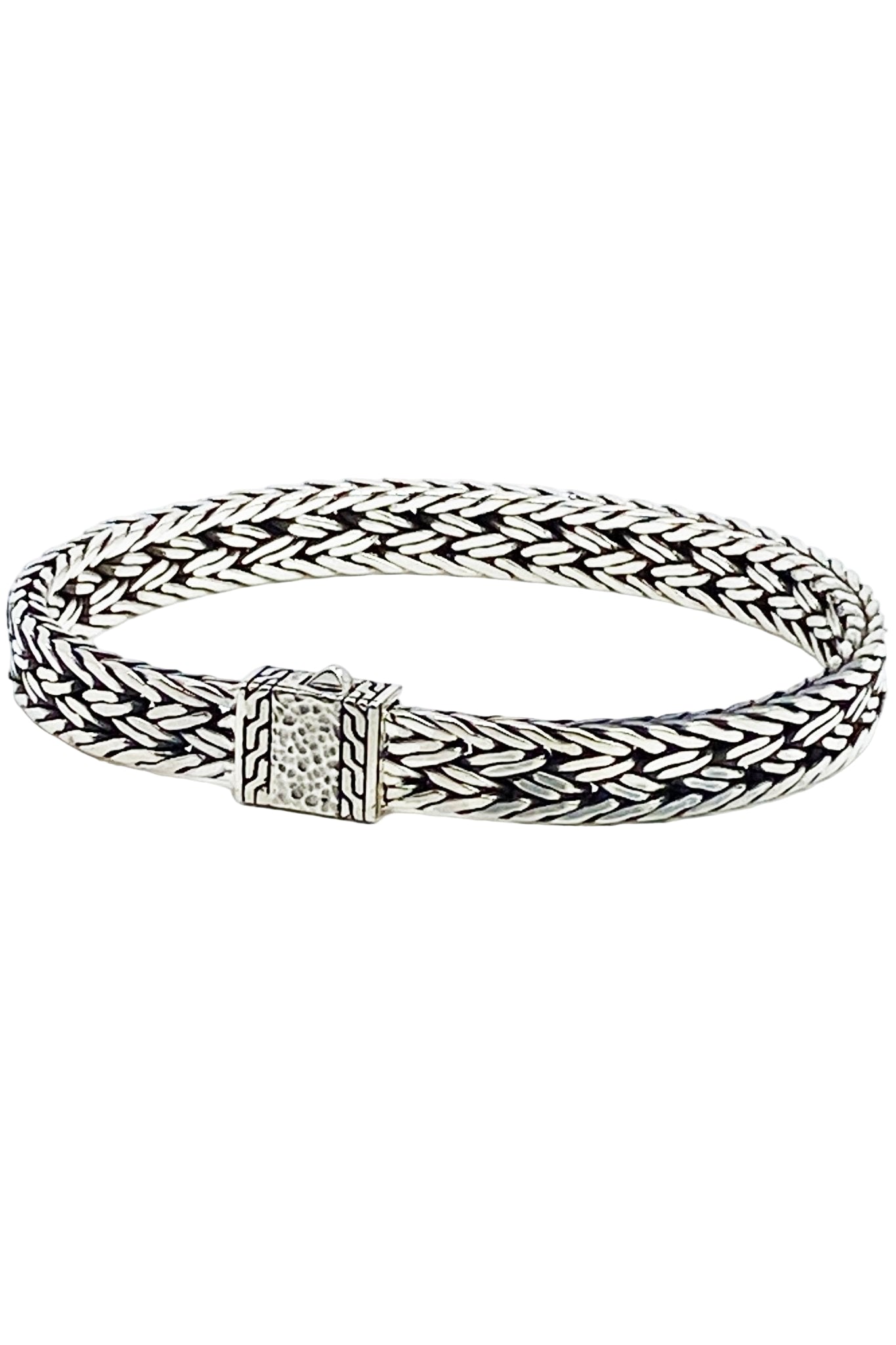 Balinese Woven Sterling Silver Bracelet on a white background
