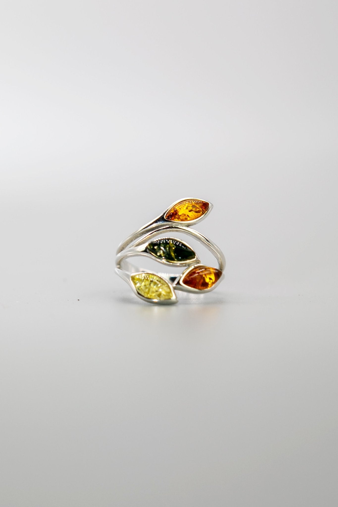 Baltic Amber Teardrop Ring showing four petals on a white background - L'Atelier Global