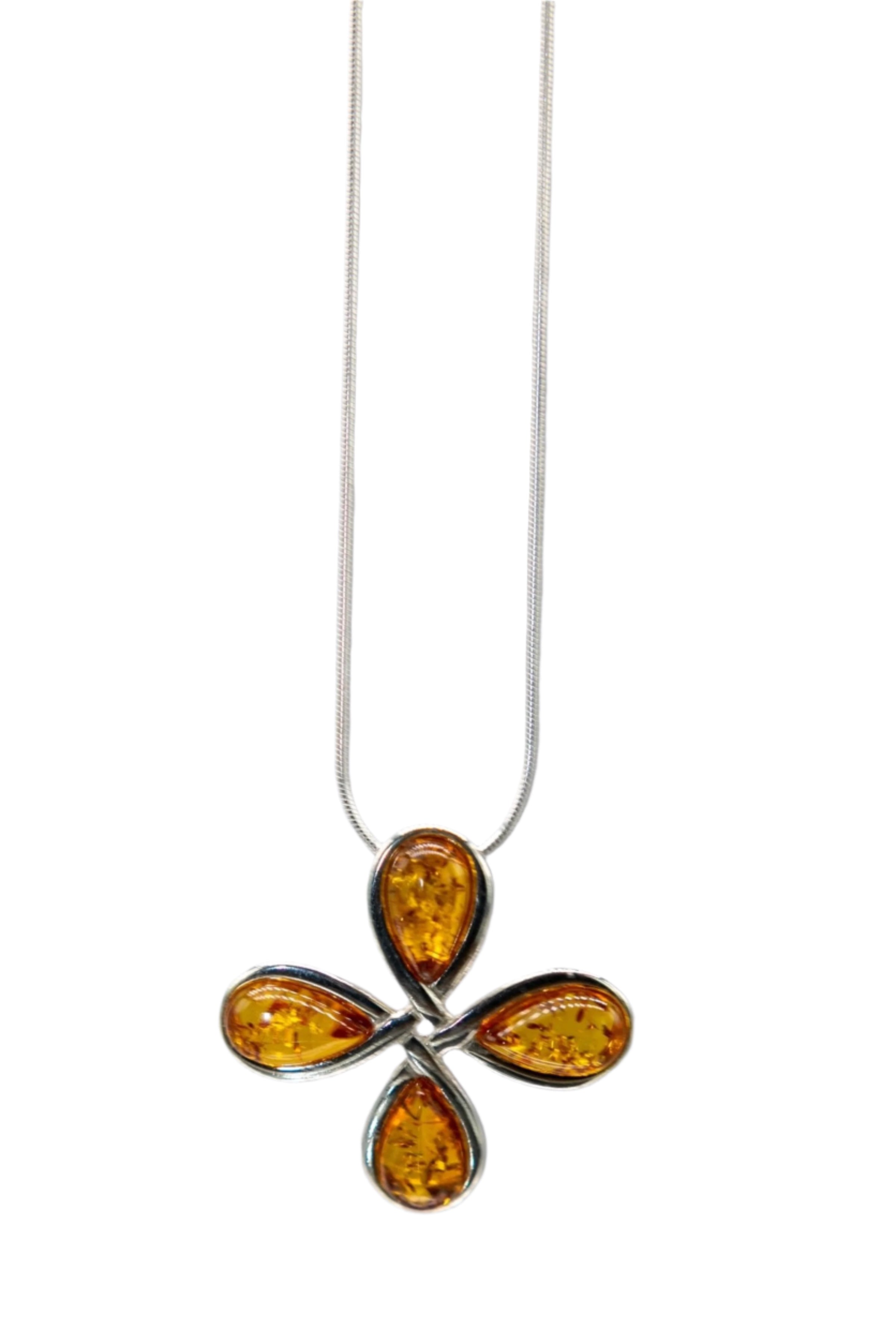 Baltic Honey Amber Petal Necklace on a white background