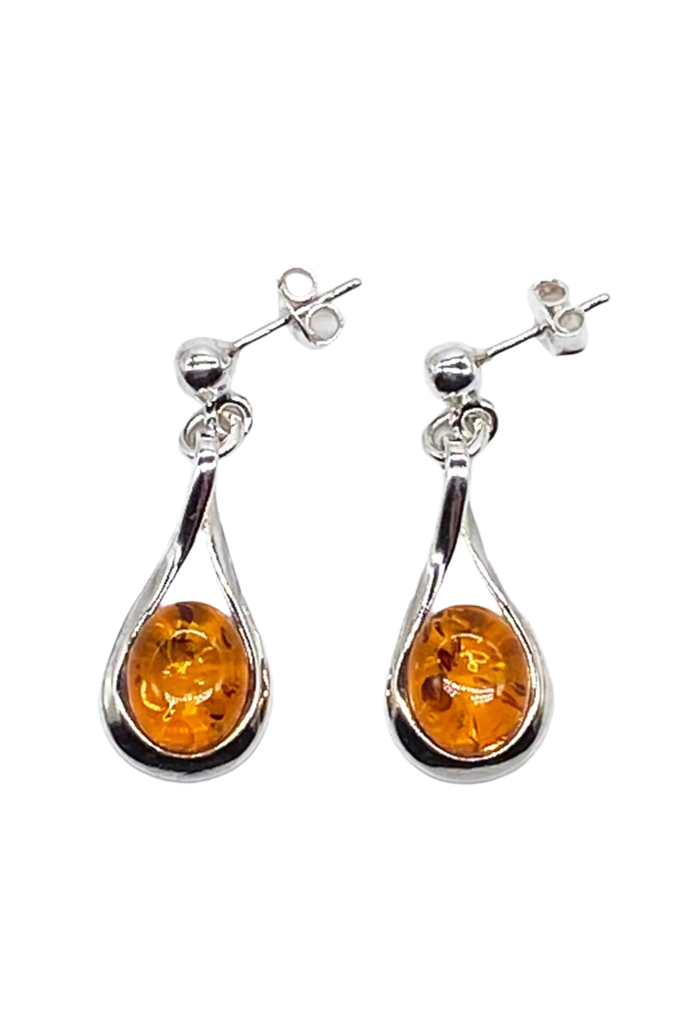 Baltic Honey Amber Sculptured Tear Drop Earrings on a white background - L'Atelier Global