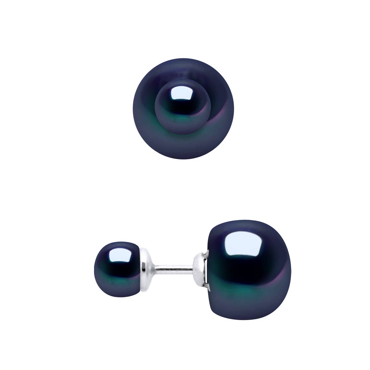 Black Freshwater Pearl Dreams Reversible Earrings on a white background