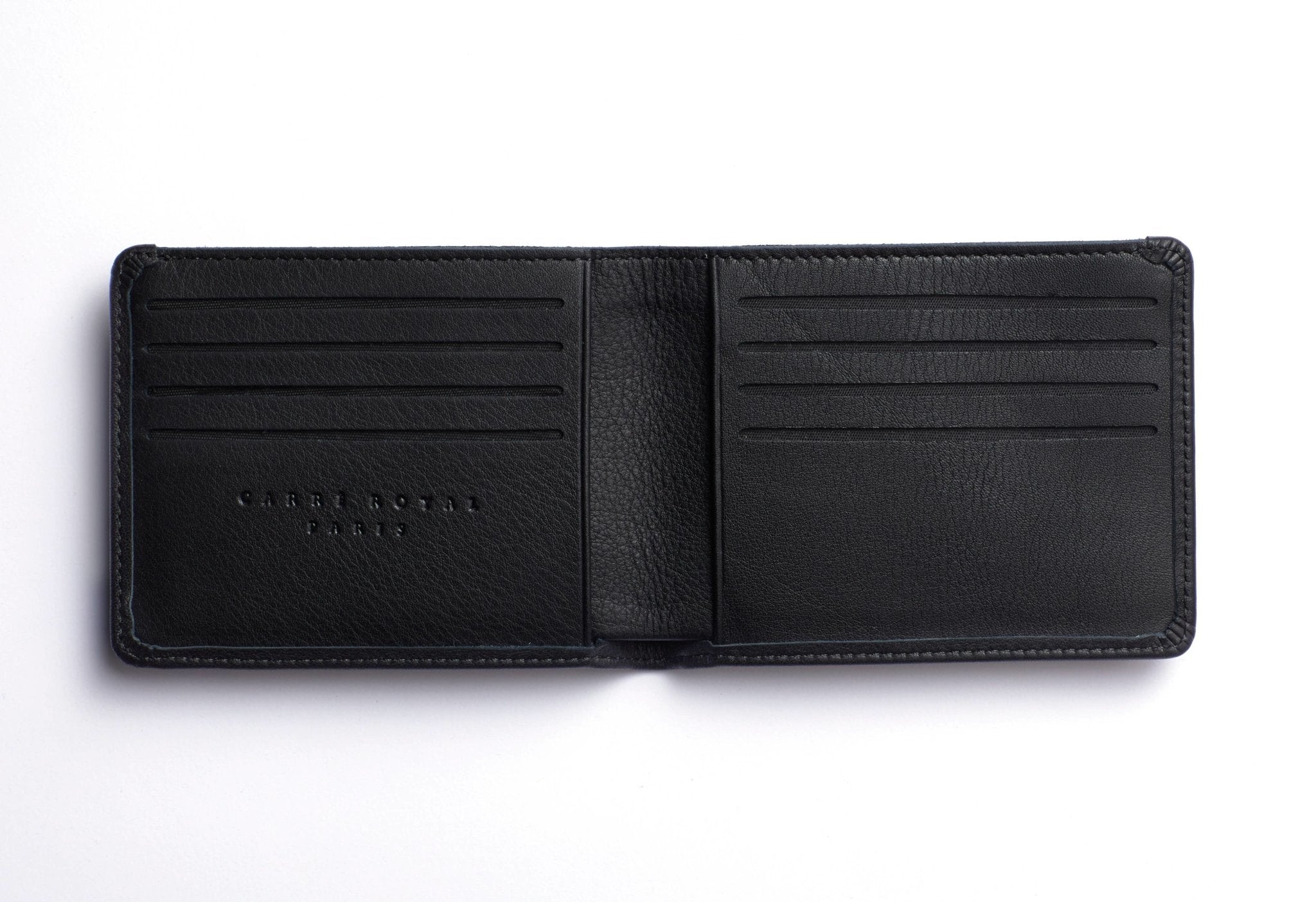 Interior view Black Black Minimalist Wallet showing 8 card slots and two hidden pockets - L'Atelier Global