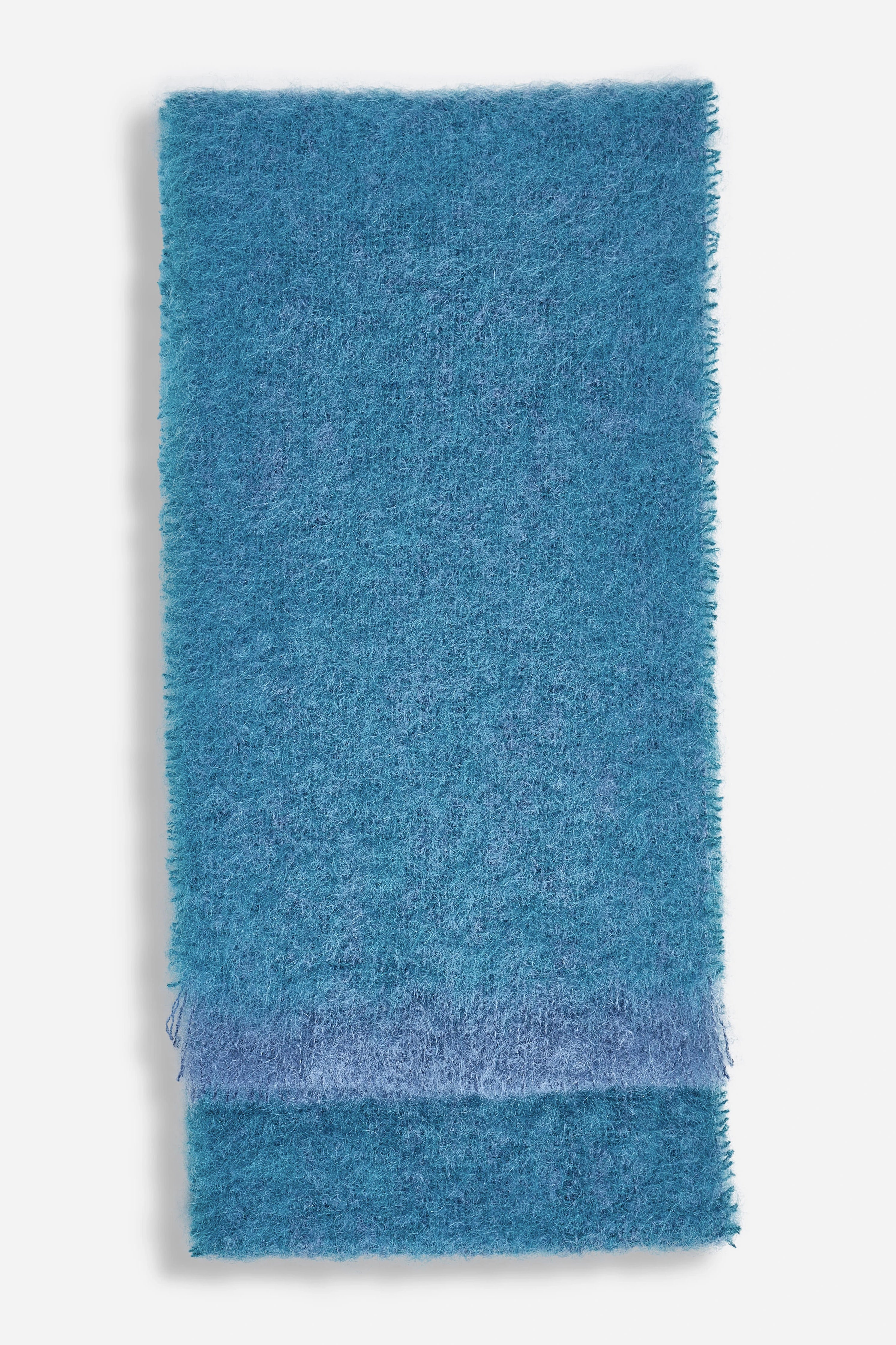 Blue Melange Handloomed Plush Mohair Scarf folded in half vertically on a white background - L'Atelier Global