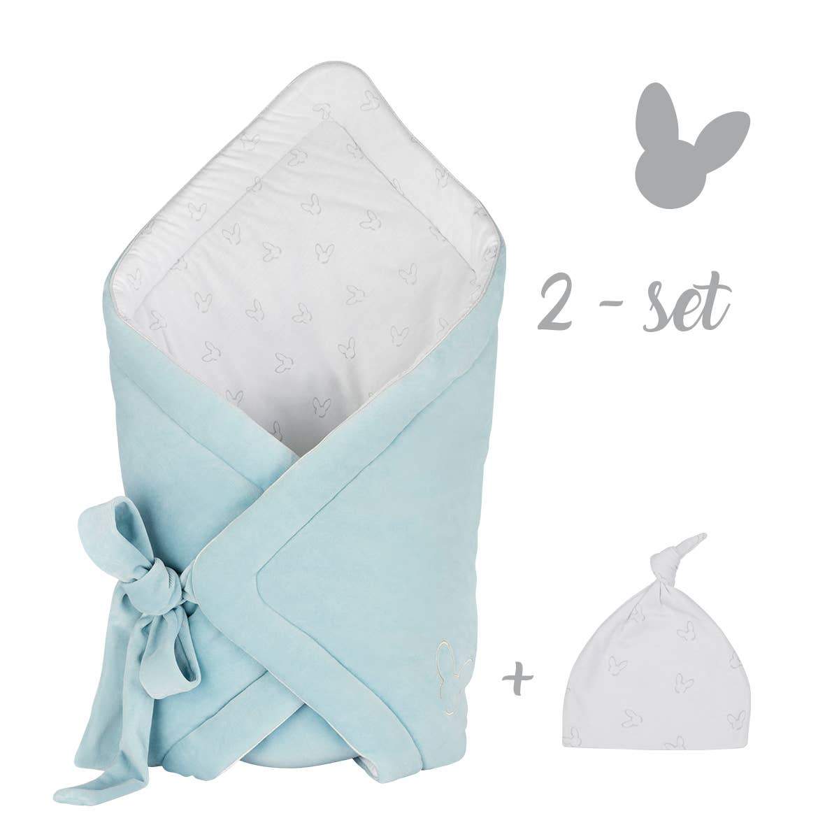 Blue Velvet Wrapping Cape and Beanie on a white background - L'Atelier Global