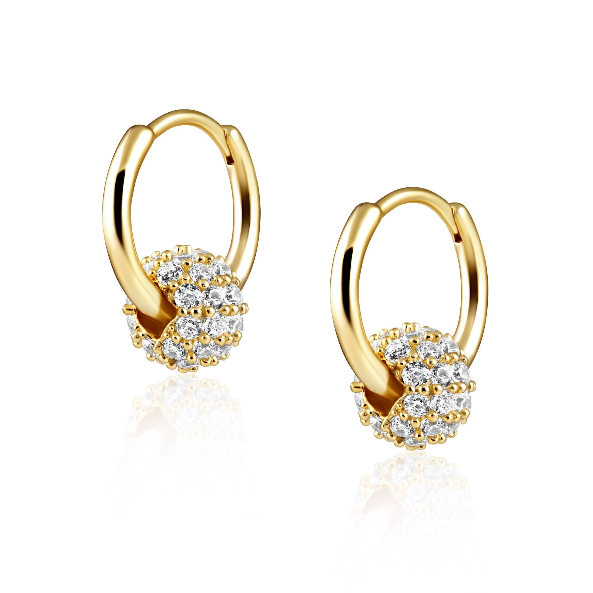 Brasilia CZ Golden Huggie Earrings on a white backgroune - L'Atelier Global