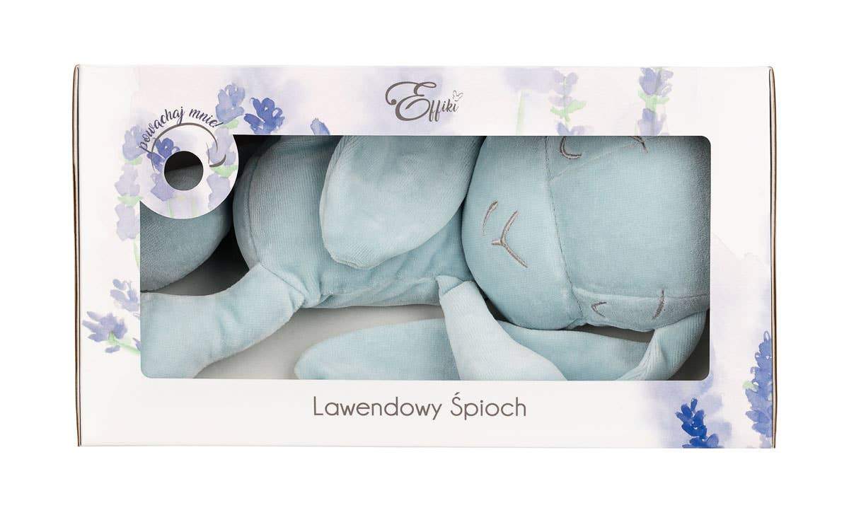 Bunny Lavender Sleepyhead in Blue in shipping box on white background - L'Atelier Global