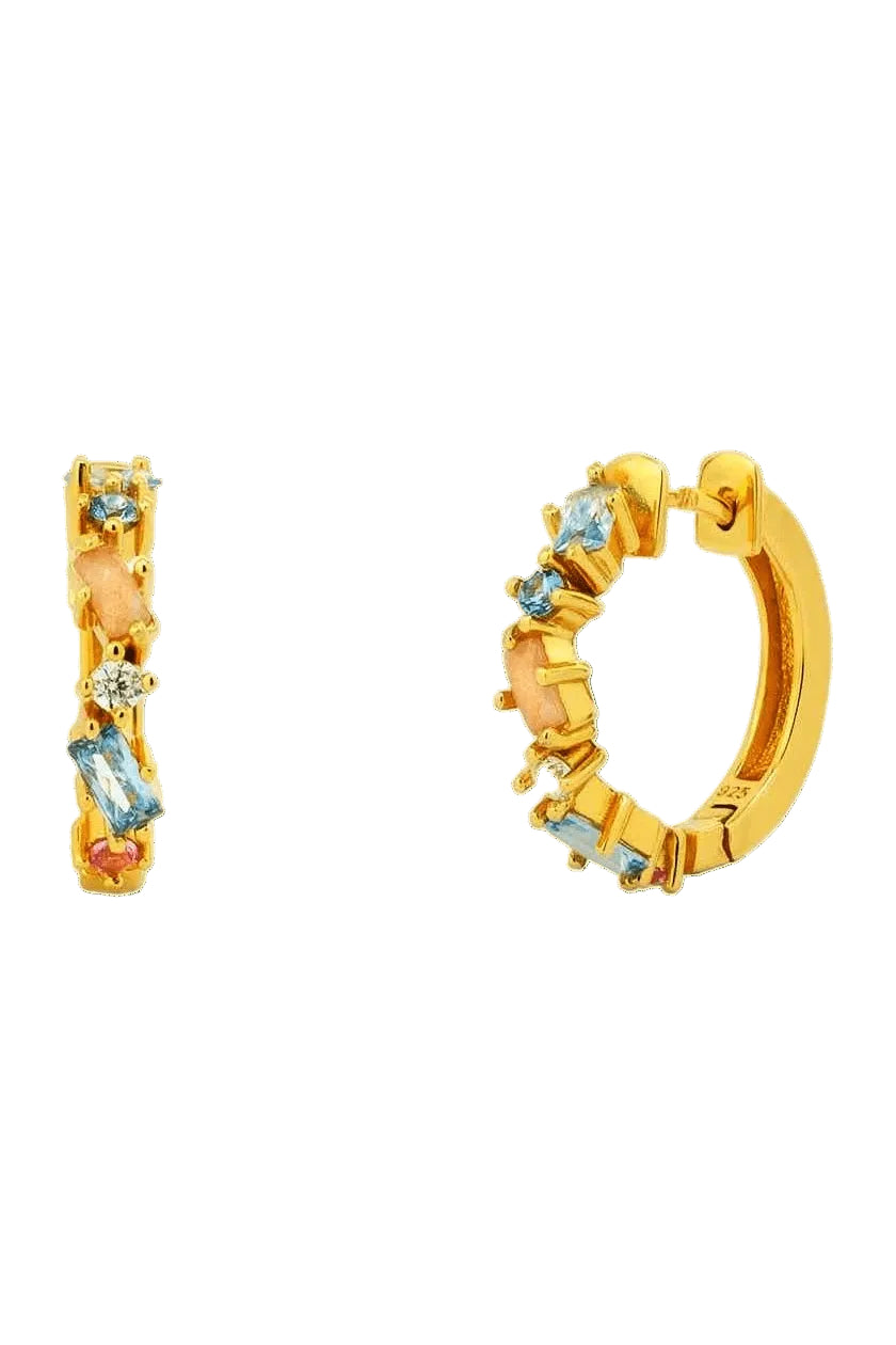 Burgundi Textural Gold Hoop Earrings on a white background