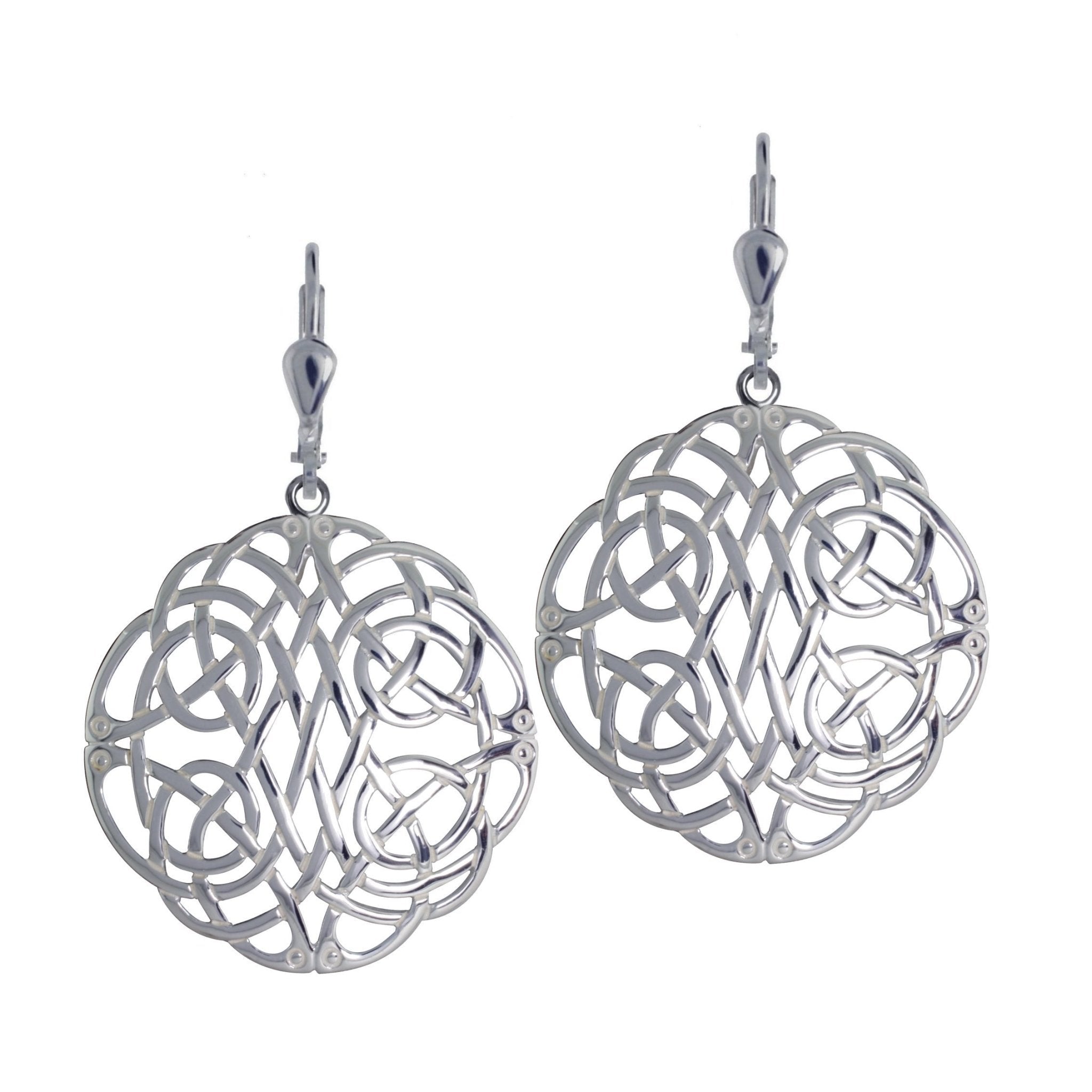 Irish Celtic Woven Knot Sterling Silver Earrings on a white background - L'Atelier Global