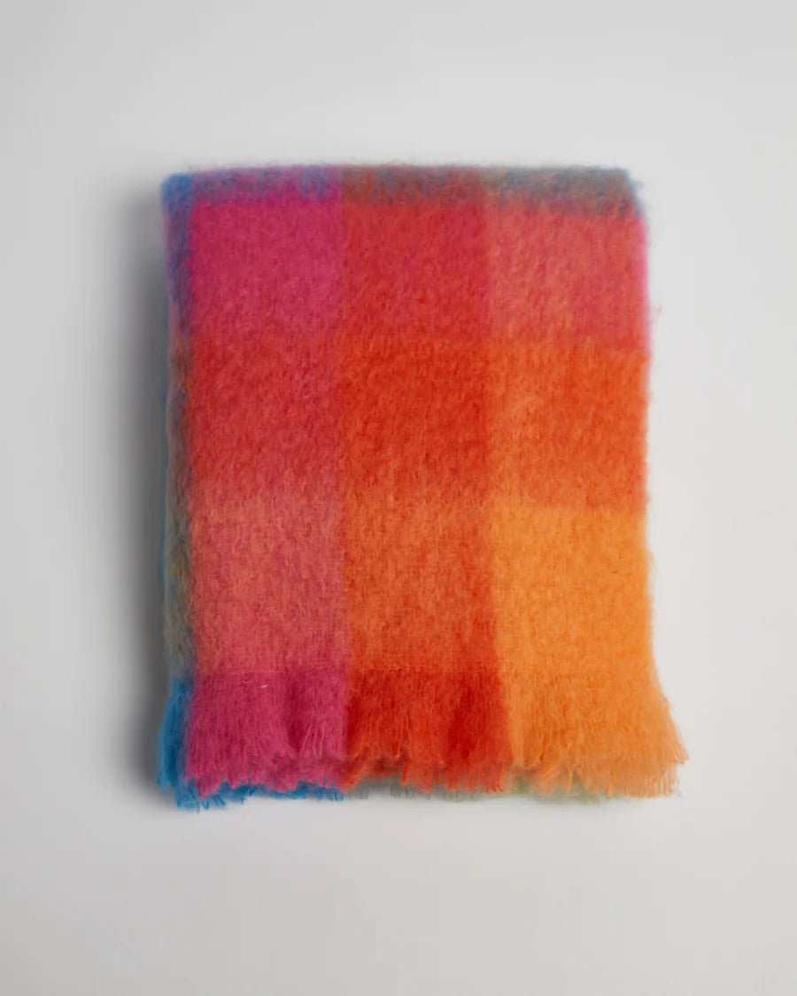 Color Block Luxuriously Soft Irish Mohair Throw folded in to a long rectangle