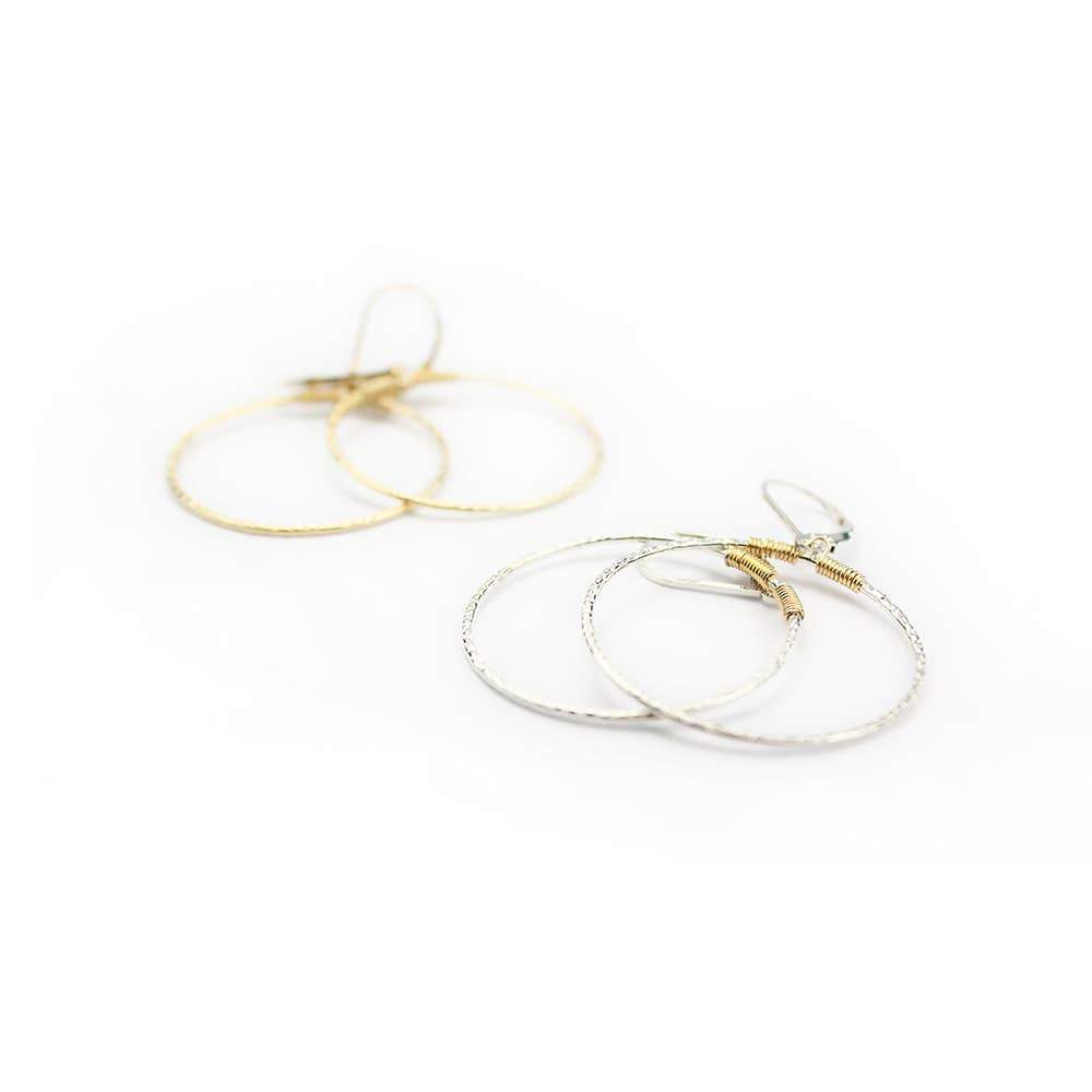 Dazzling Hammered Hoops silver and gold on a white background