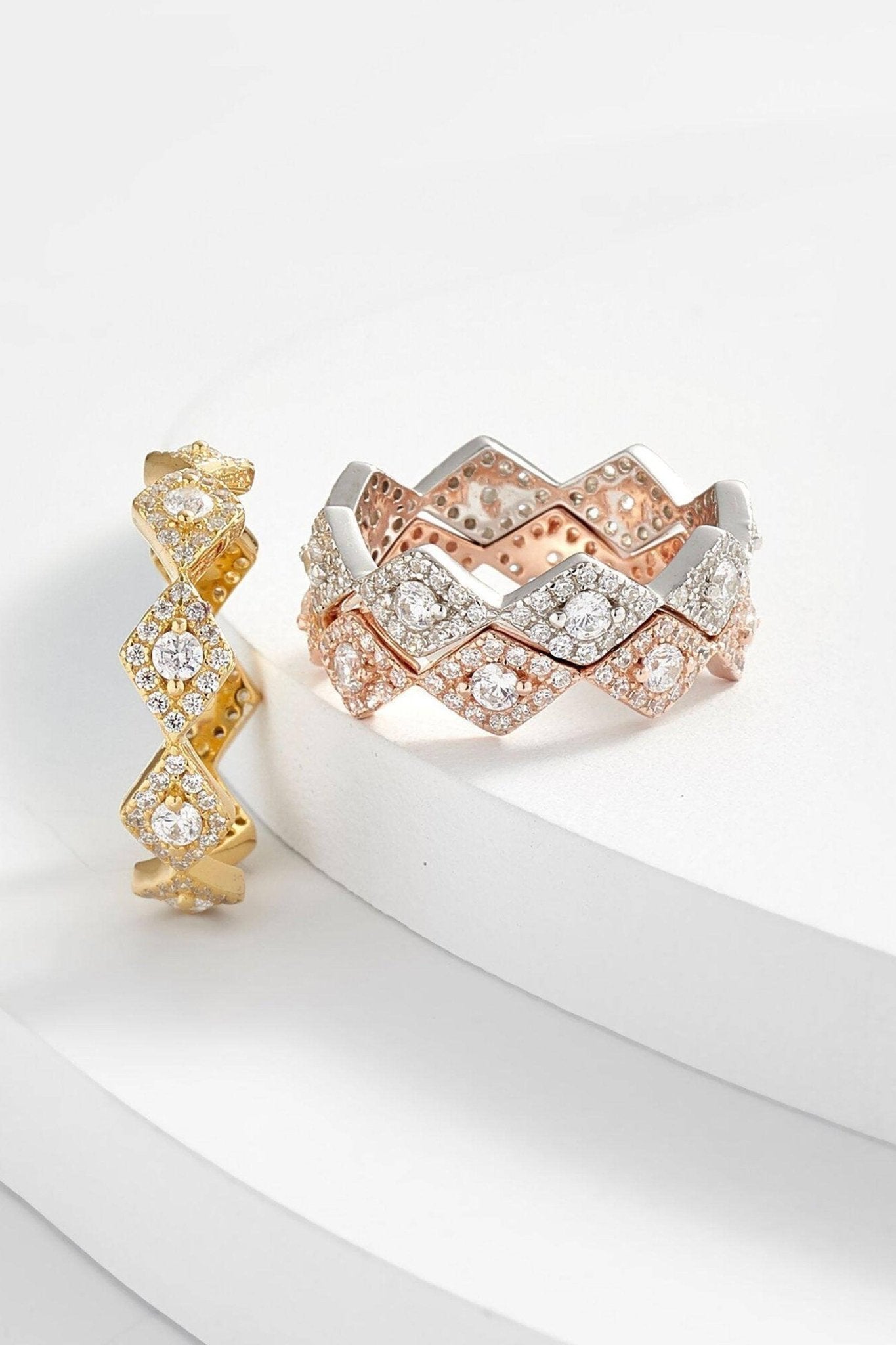 Diamonds Trio Stackable Rings on a white display - L'Atelier Global